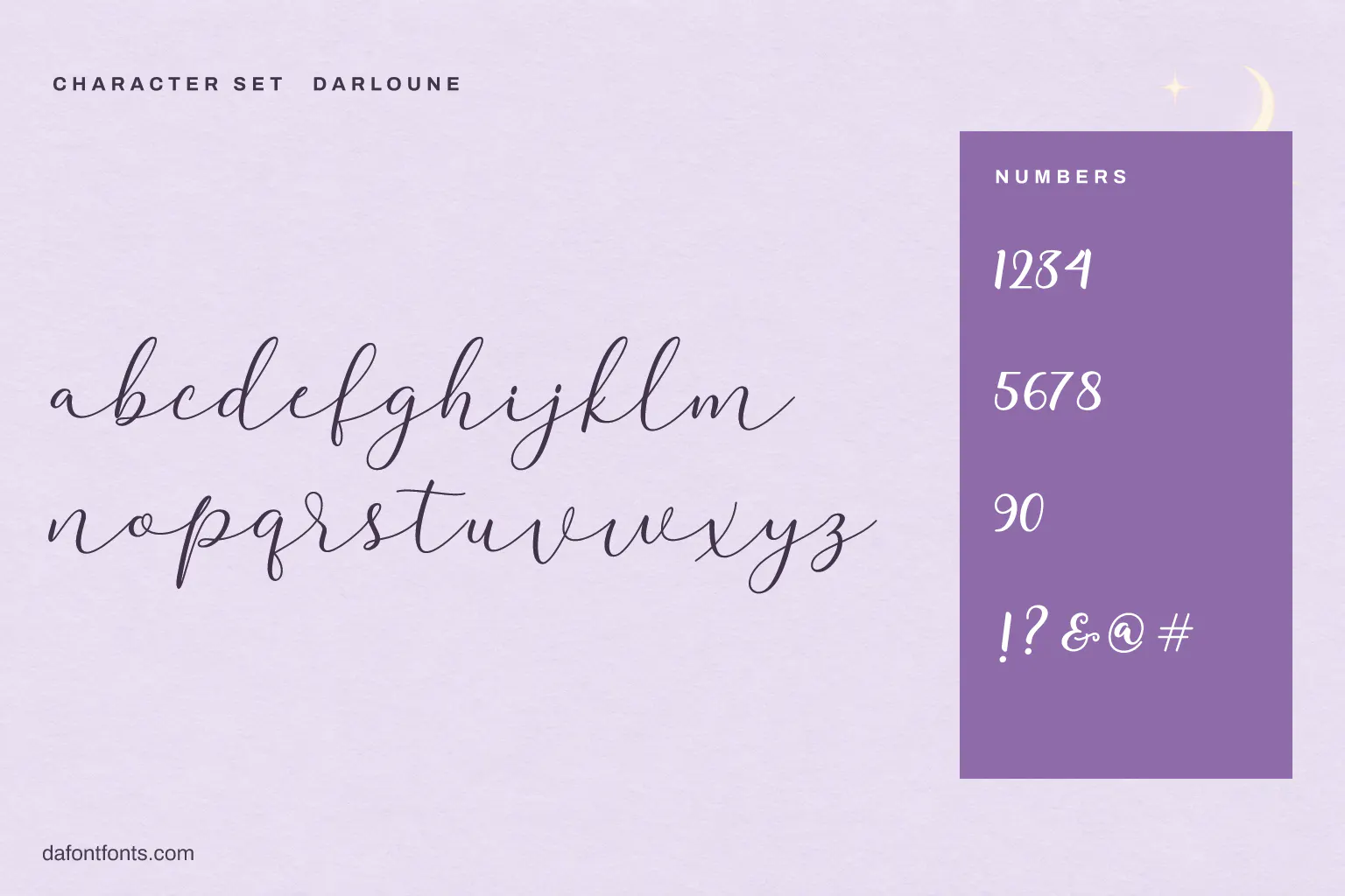 Darloune character set: lowercase alphabet, numbers and symbols