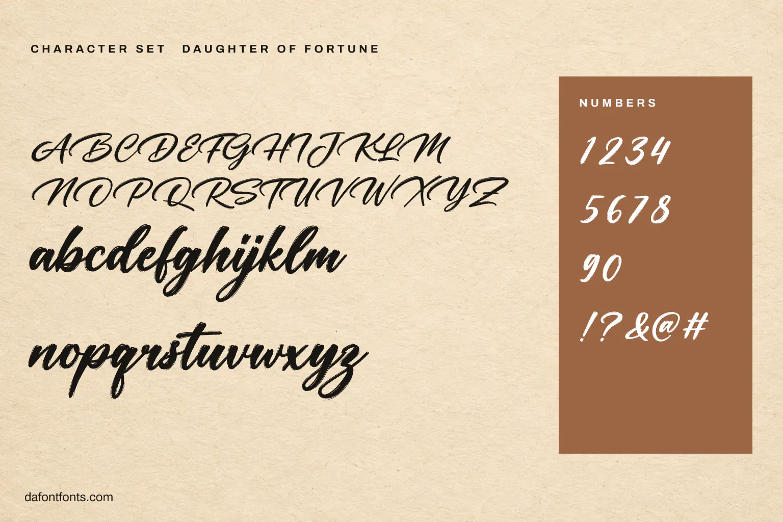 Daughter of Fortune character set: alphabet, numbers and symbols