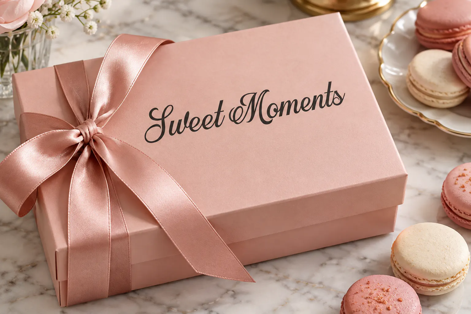 Daustley font on a bakery box reading Sweet Moments