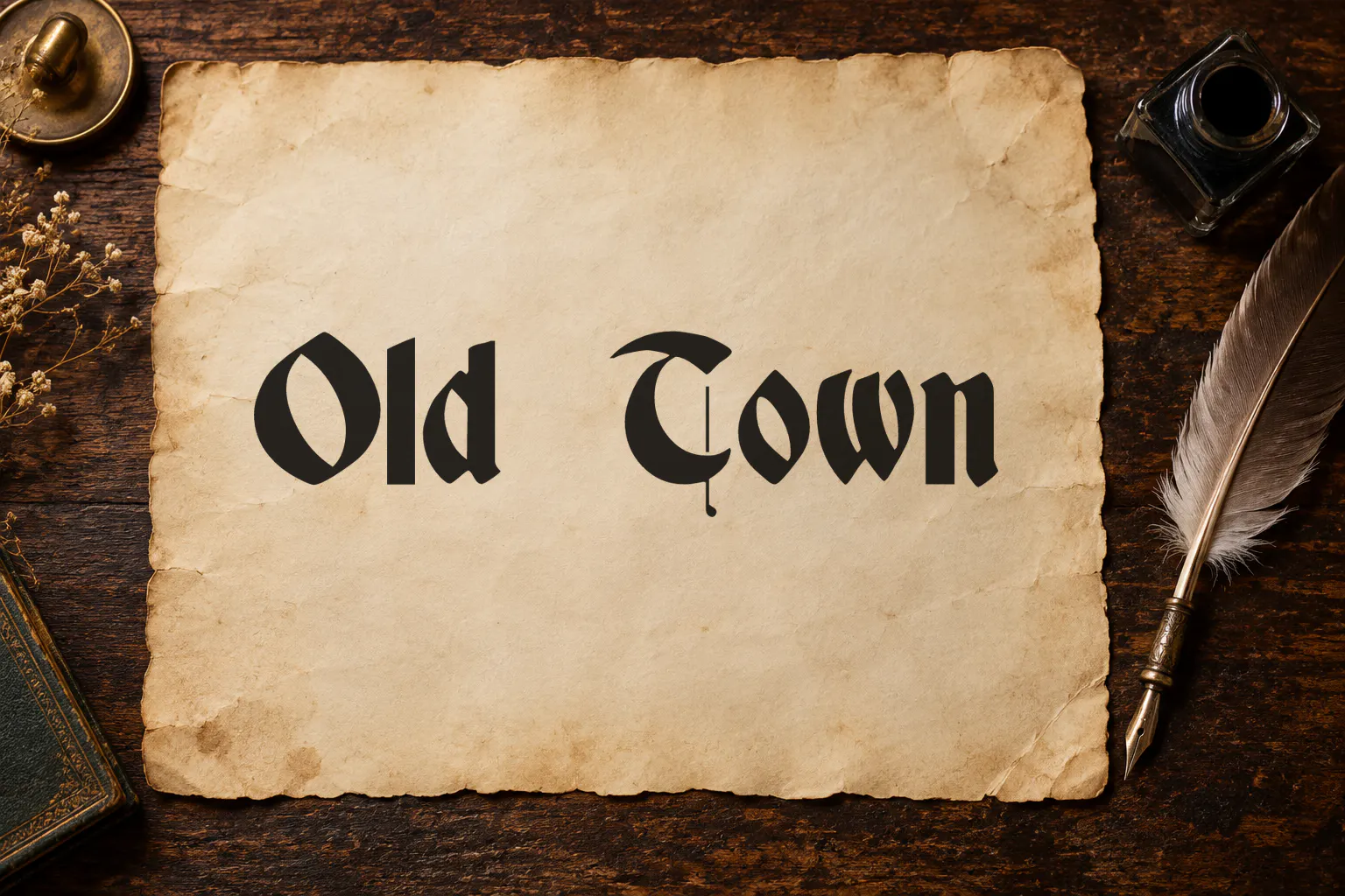 Deutsch Gothic font on a parchment sheet reading Old Town