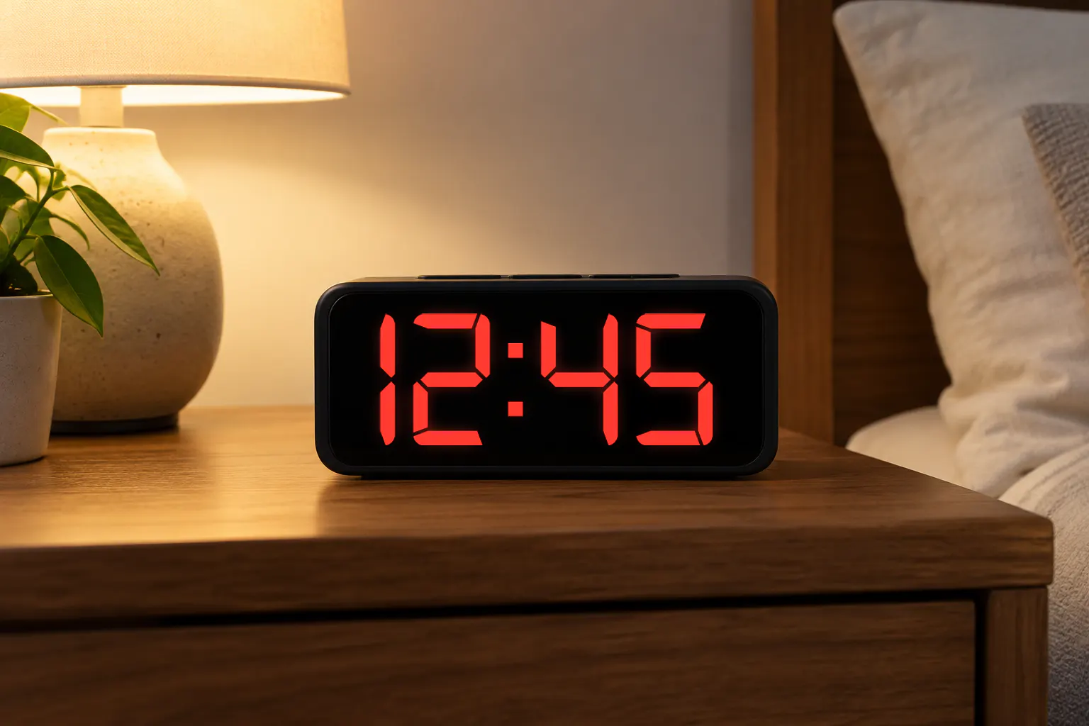 Digital-7 font on a digital clock showing 12:45