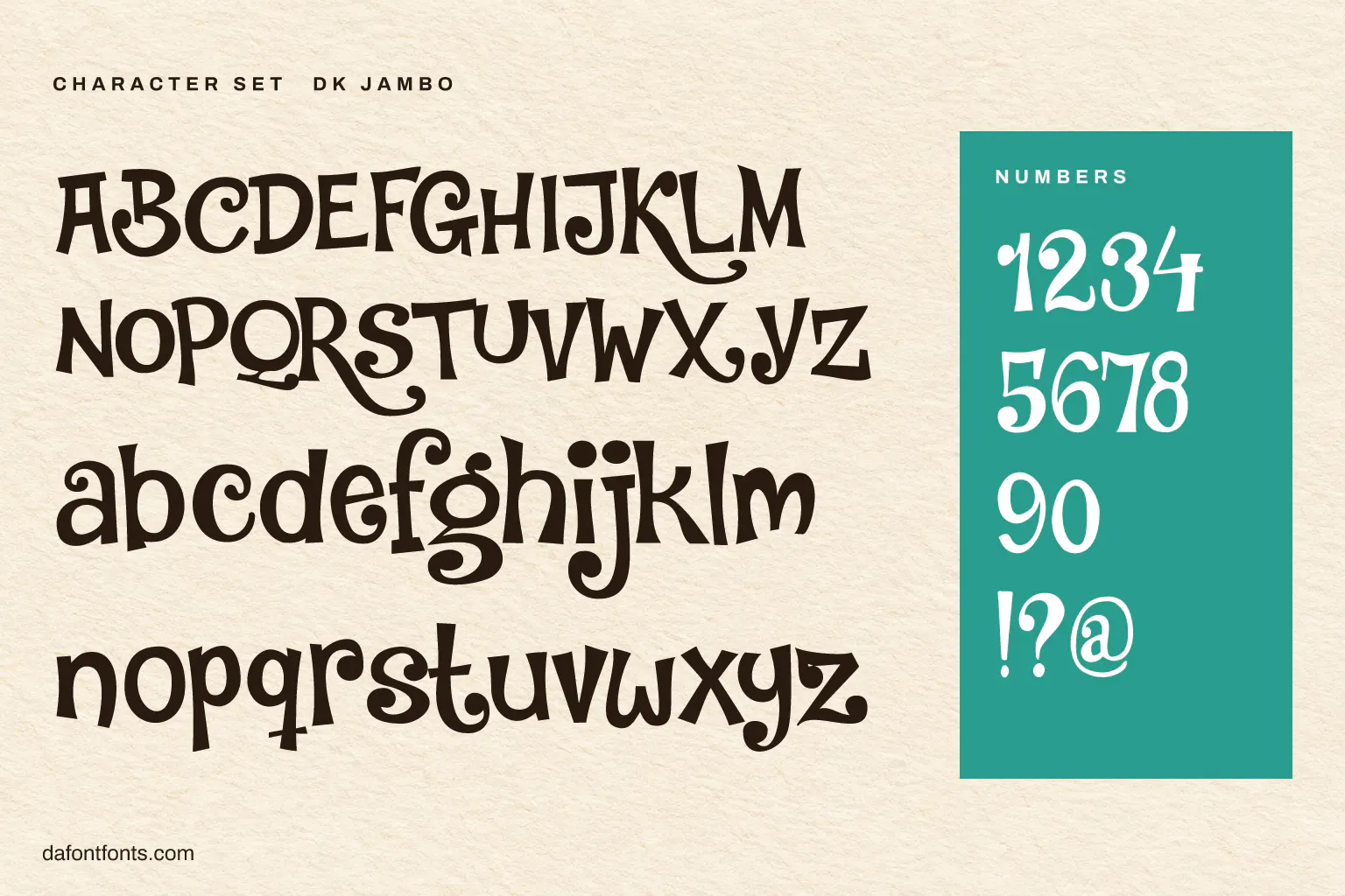 DK Jambo character set: alphabet, numbers and ! ? @