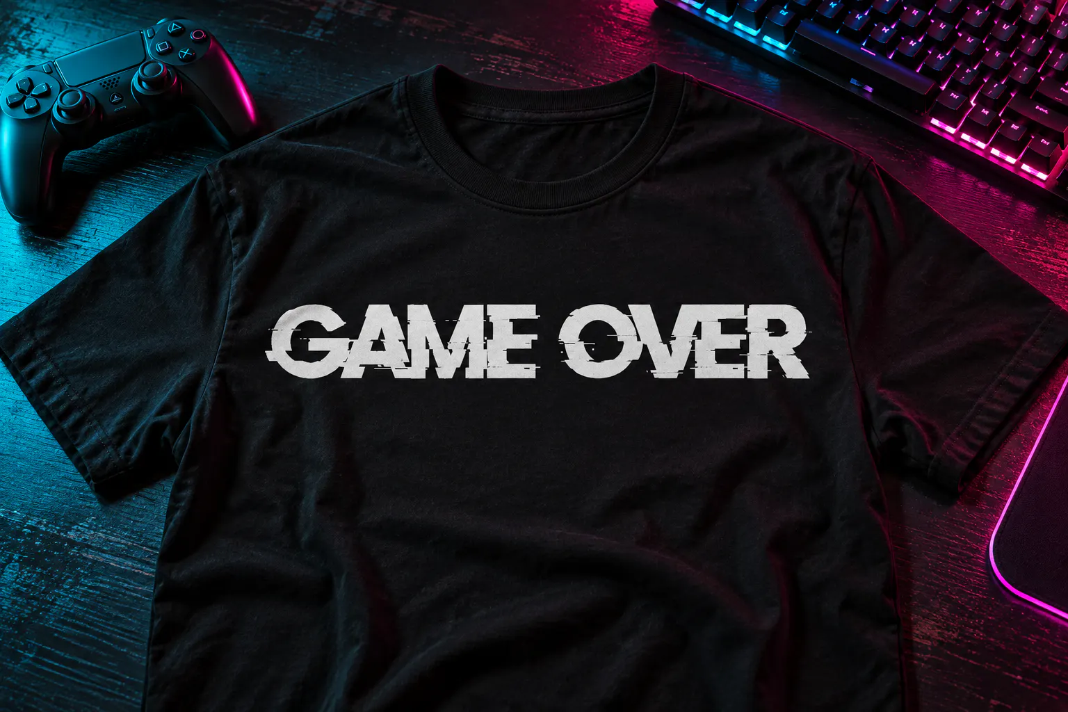 Doctor Glitch font on a black t-shirt reading GAME OVER