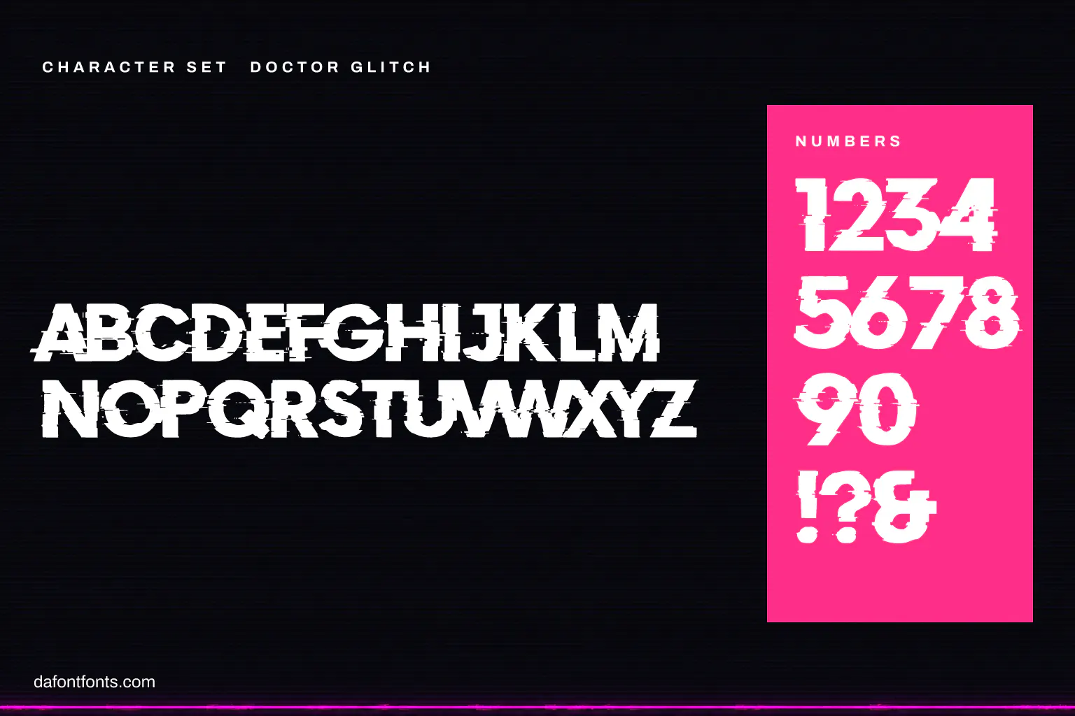 Doctor Glitch character set: capitals A to Z, numbers and ! ? &