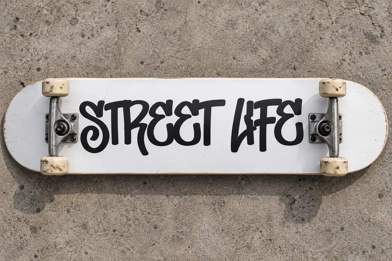 Don Graffiti font on a skateboard deck reading Street Life