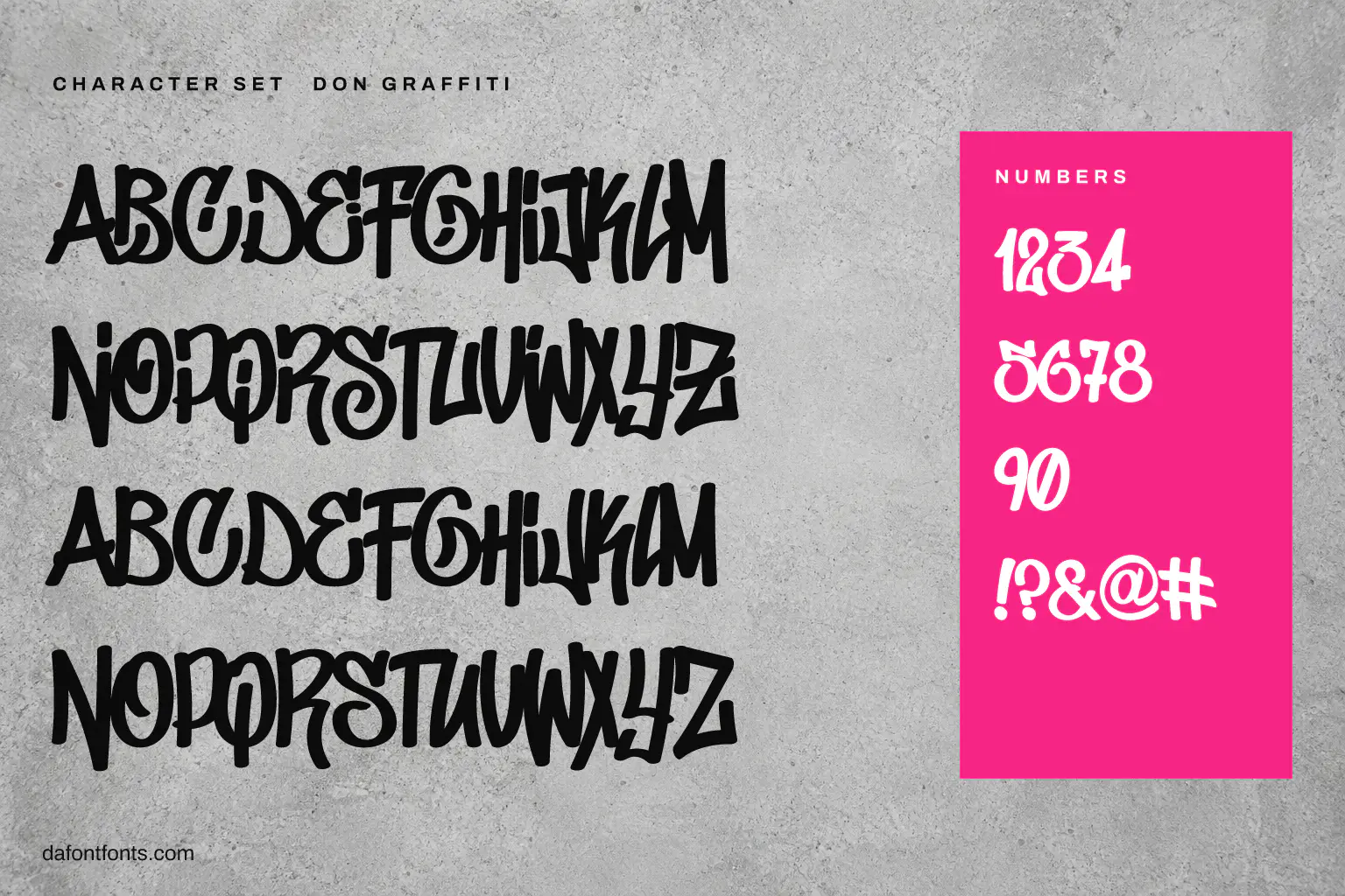 Don Graffiti character set: alphabet, numbers and symbols