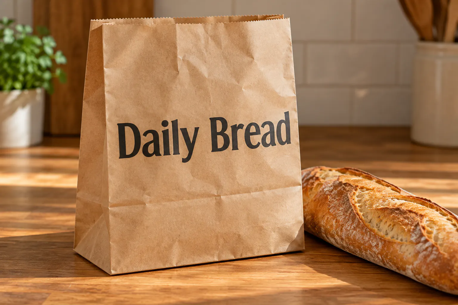 Dream Orphans font on a bread bag reading Daily Bread