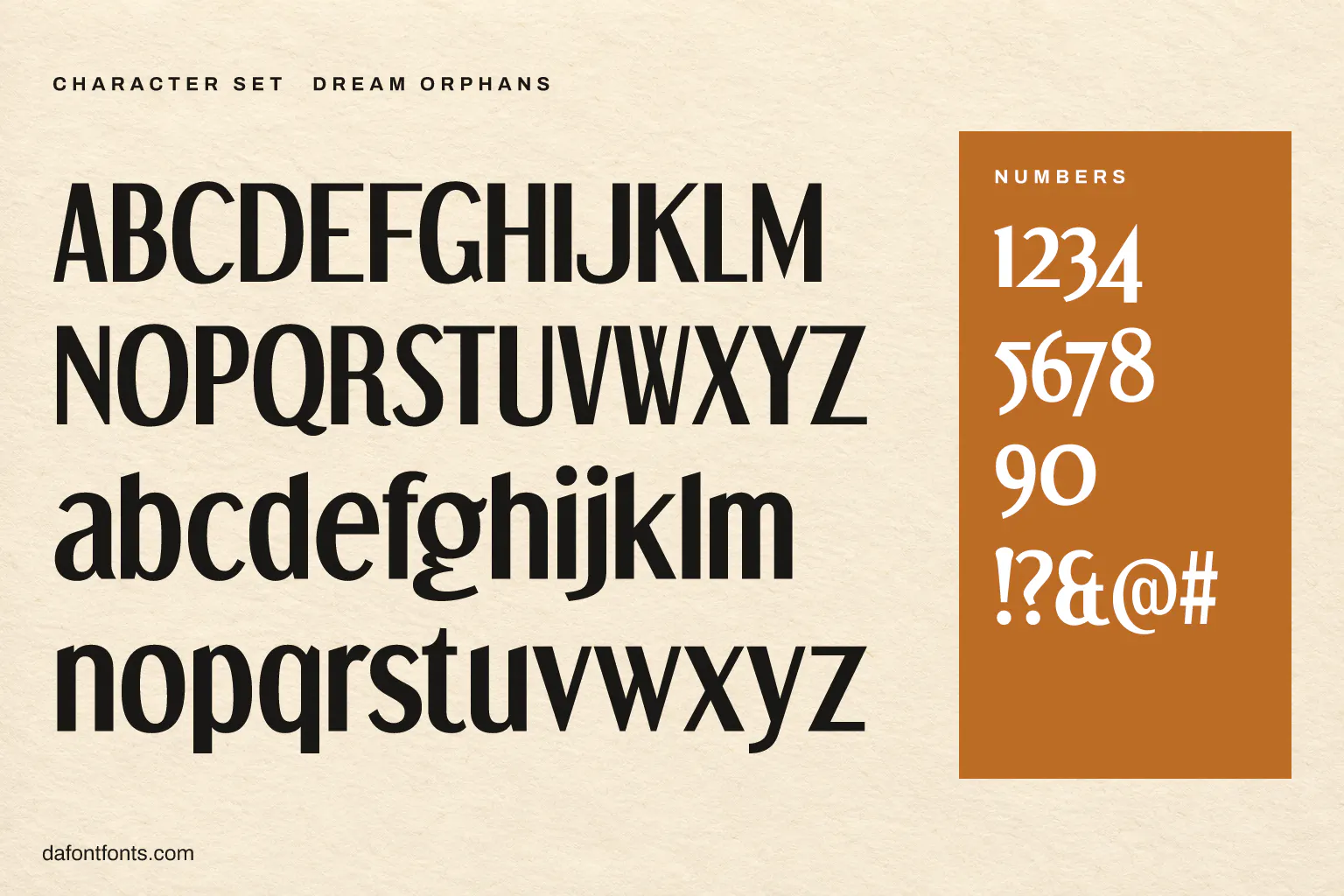 Dream Orphans character set: alphabet, numbers and symbols