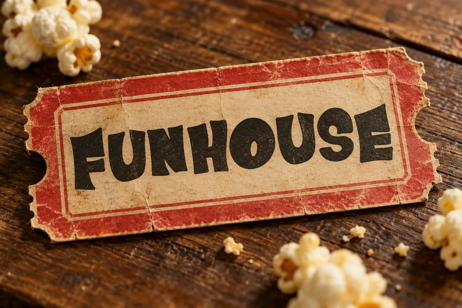 Drunk Clown font on a circus ticket reading FUNHOUSE