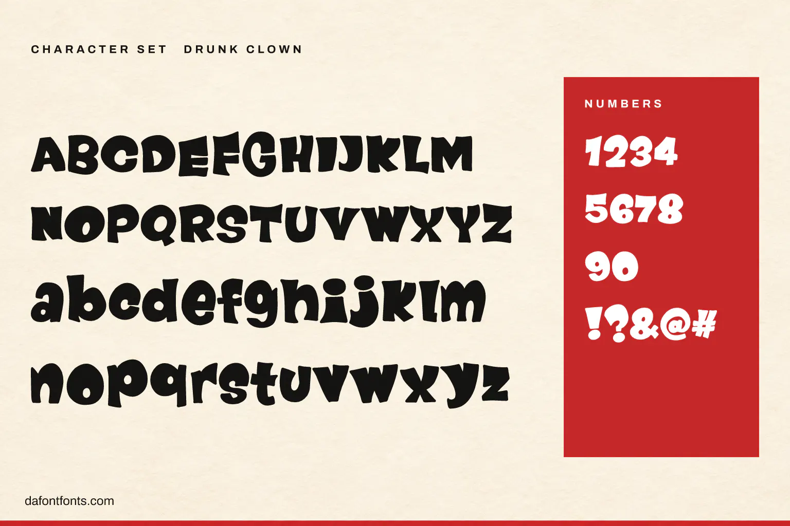 Drunk Clown character set: alphabet, numbers and symbols