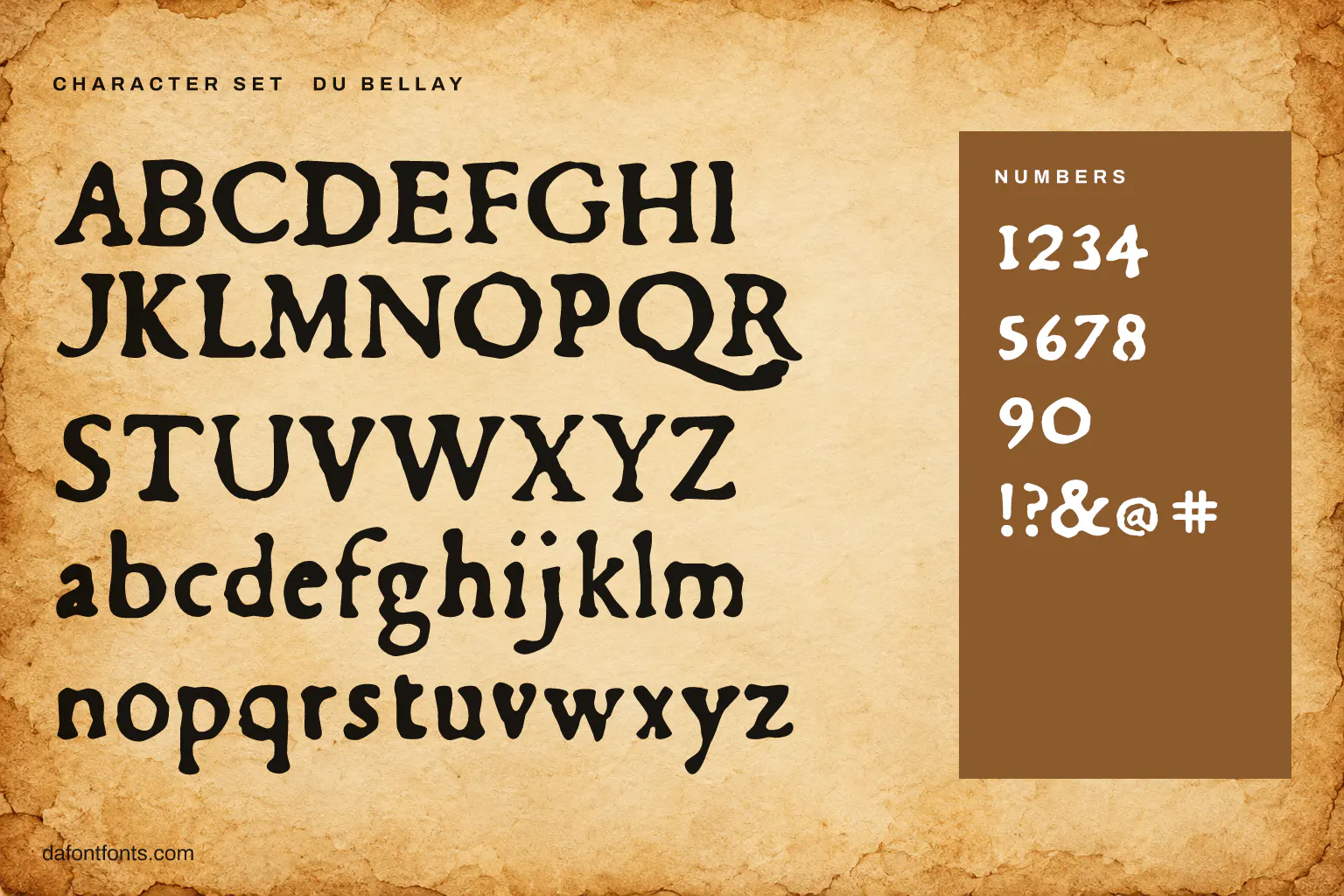 Du Bellay character set: alphabet, numbers and symbols