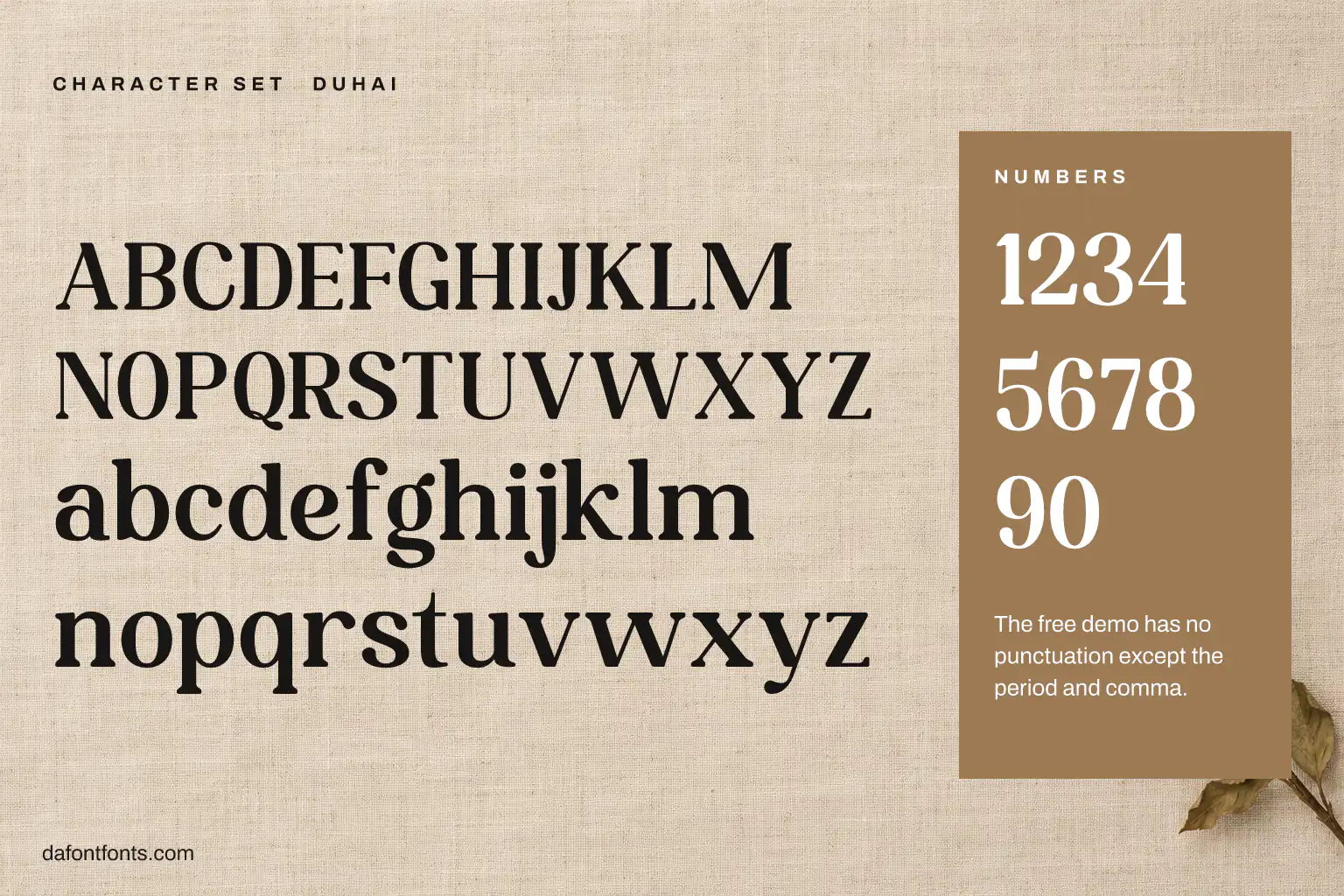 Duhai character set: capitals, lowercase and numbers (the demo has no symbols)