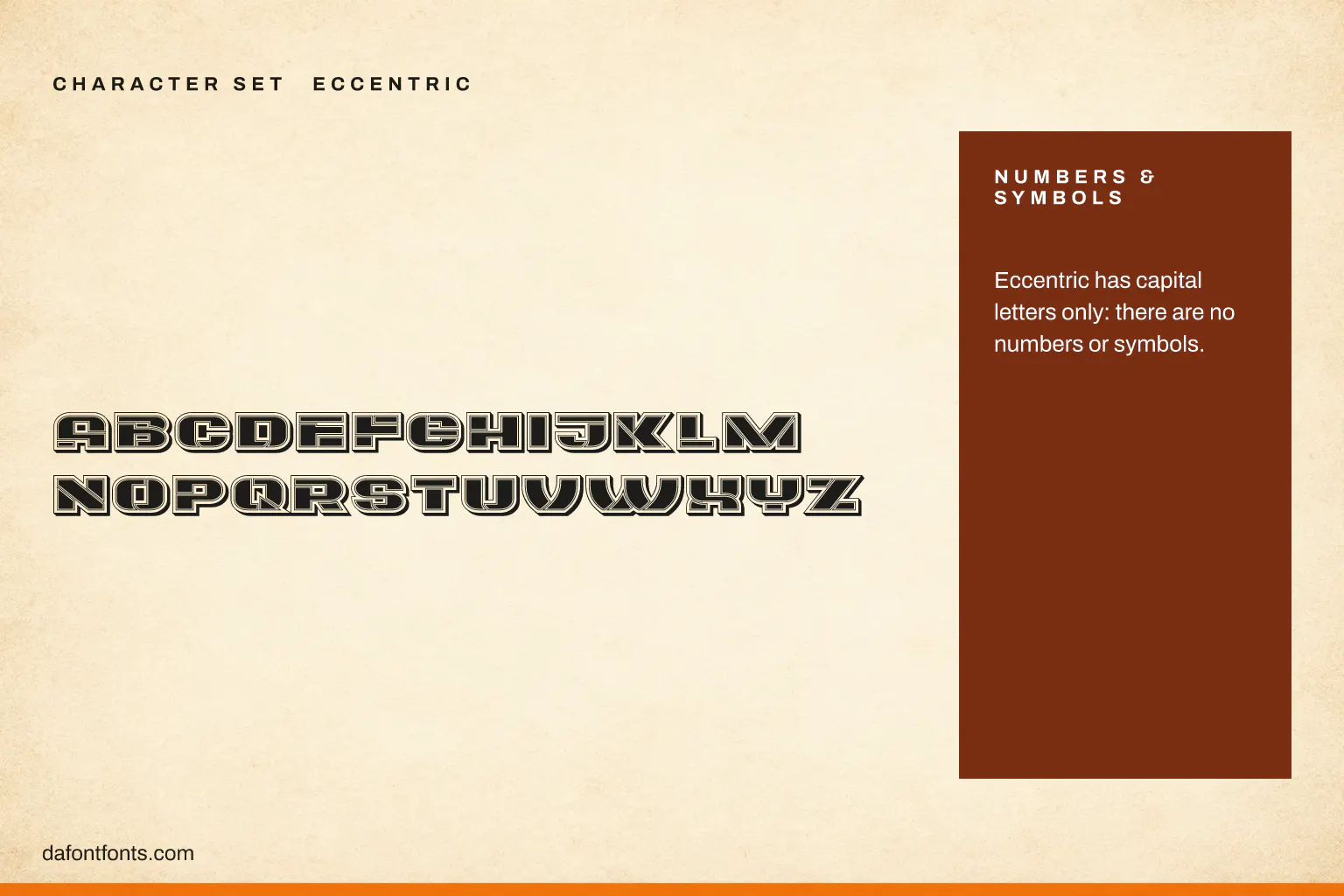 Eccentric character set: capitals A to Z (the font has no numbers or symbols)
