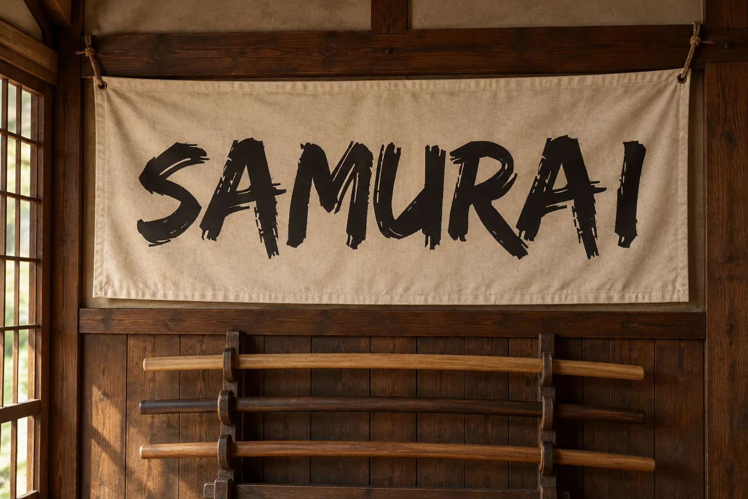 Edo SZ font on a dojo banner reading SAMURAI