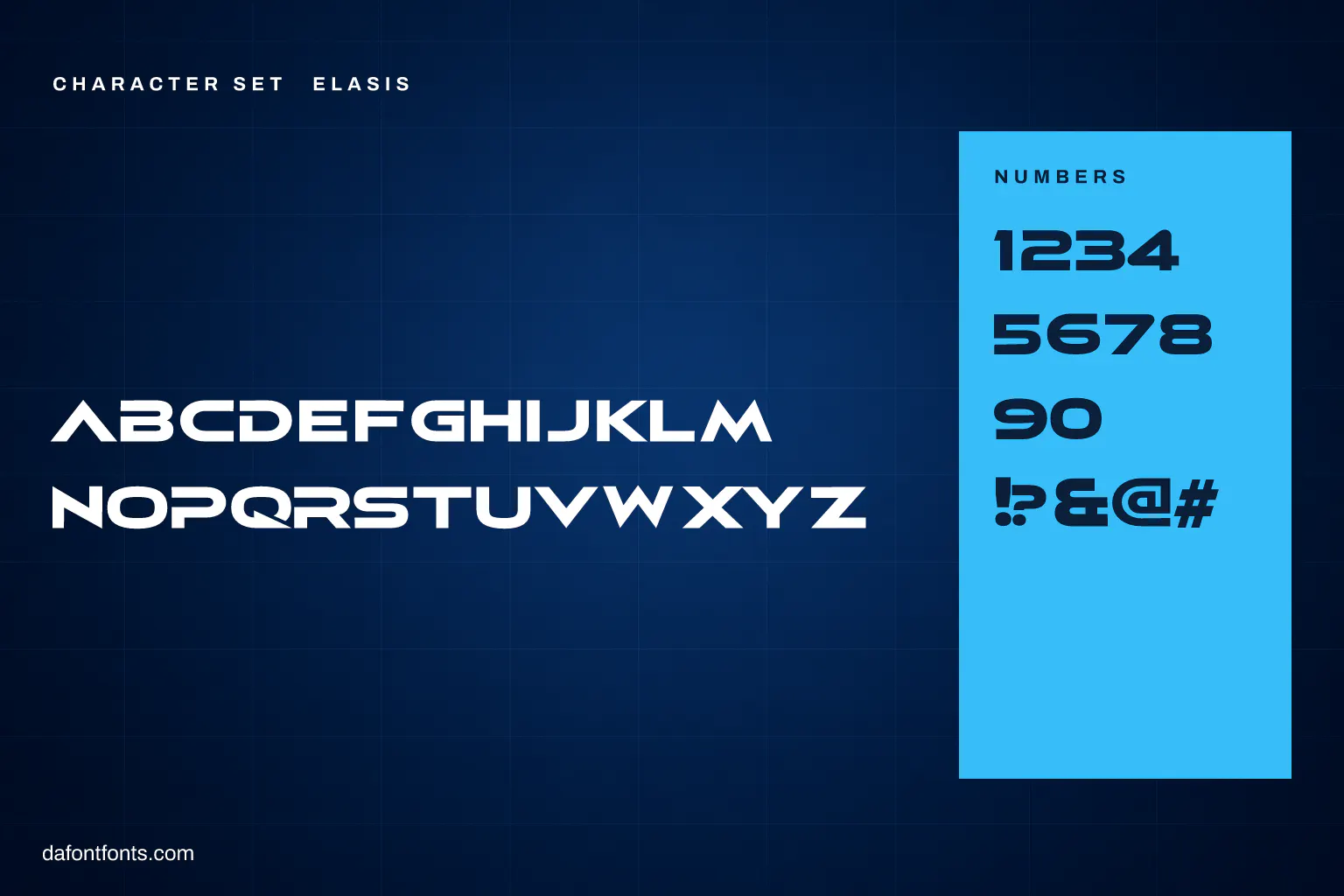 Elasis character set: capitals, numbers and symbols (lowercase keys type capitals)
