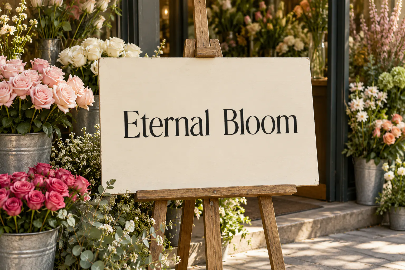 Eternalo font on a florist sign reading Eternal Bloom