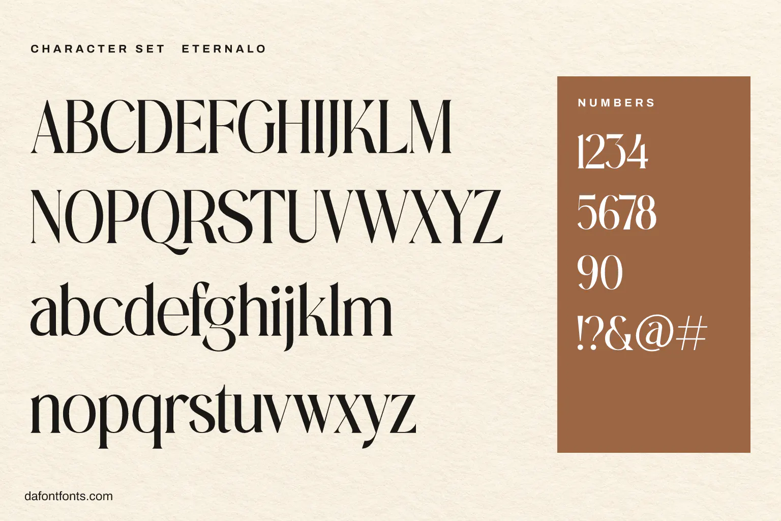 Eternalo character set: alphabet, numbers and symbols
