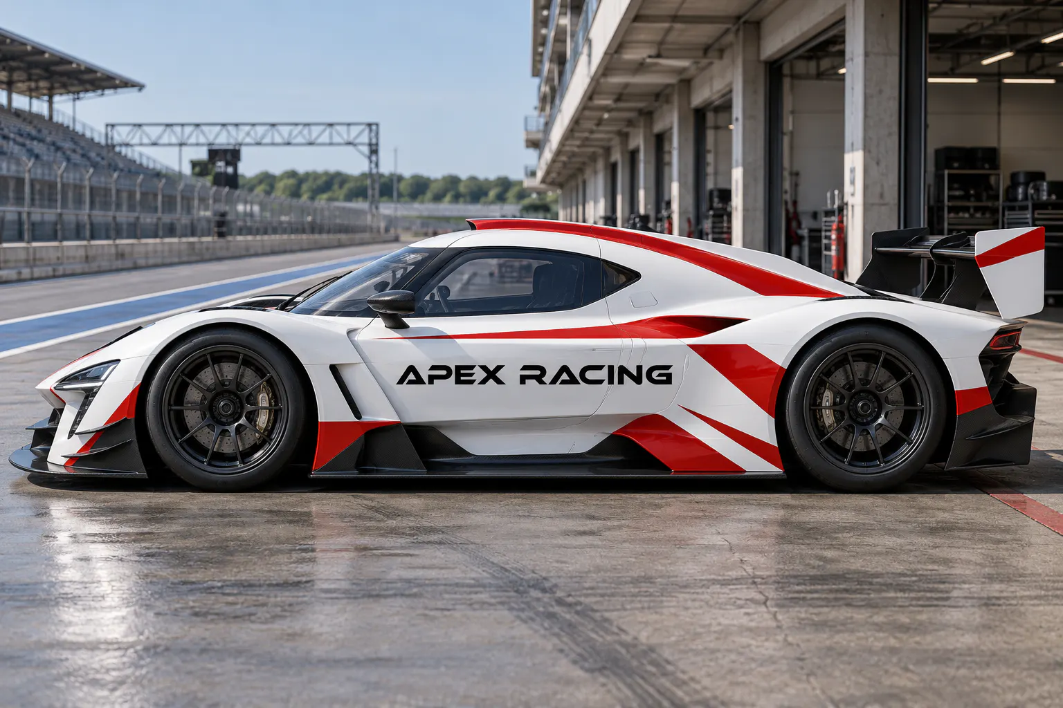 Ethnocentric font on a racing car livery reading APEX RACING