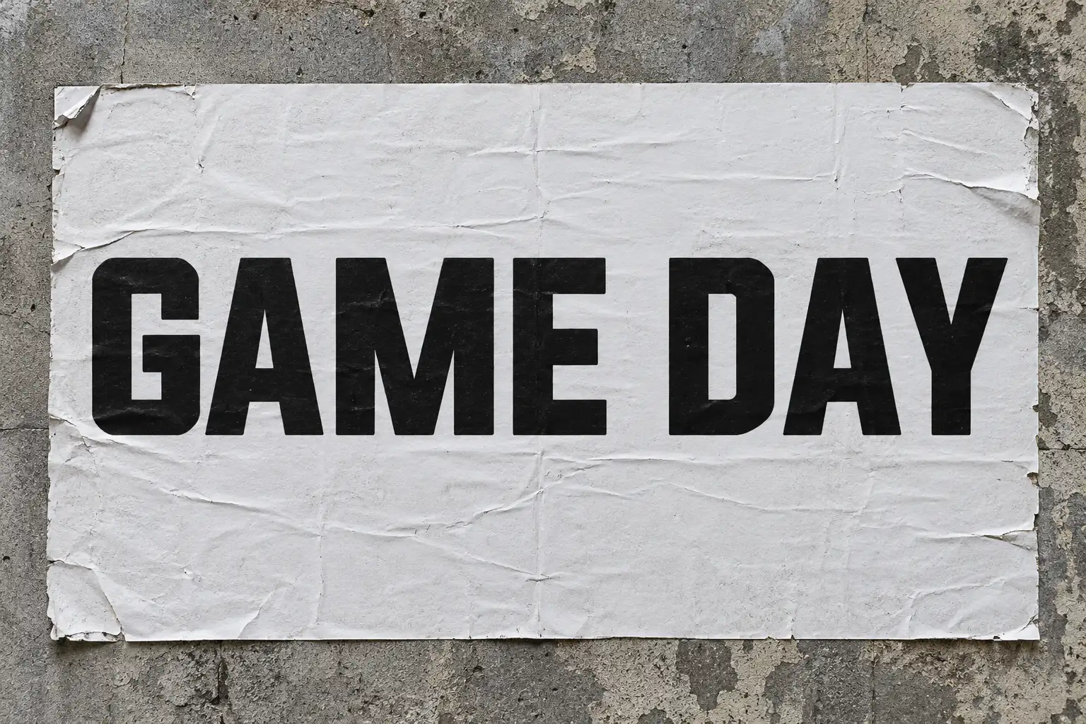 Evogria font on a wall poster reading GAME DAY