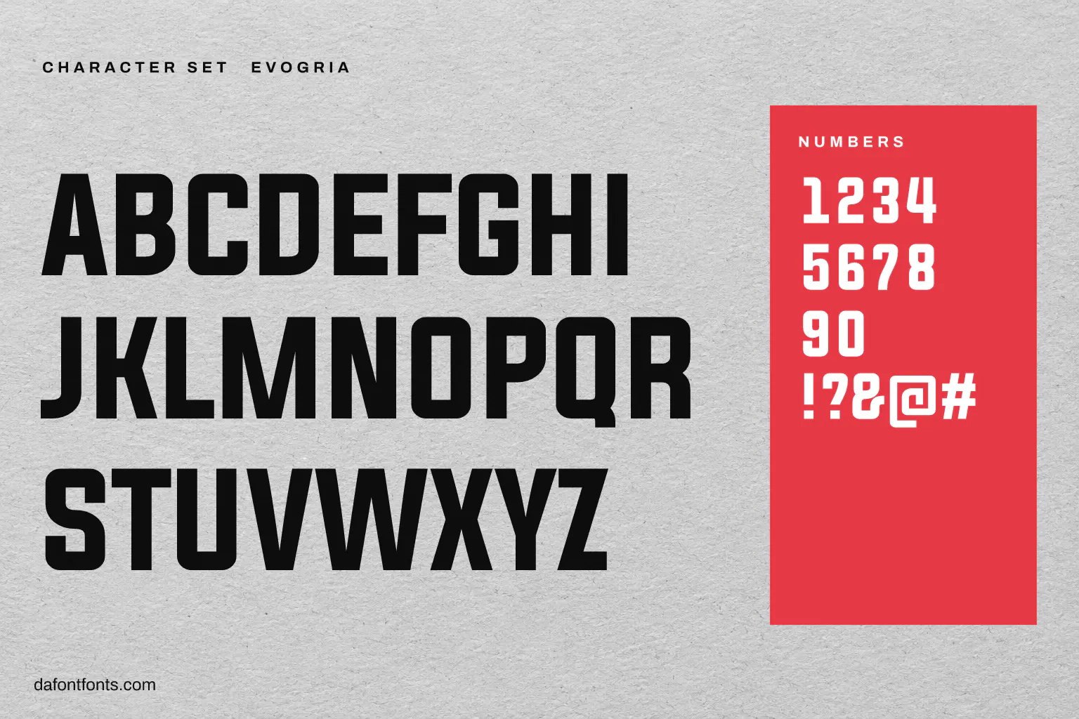 Evogria character set: alphabet, numbers and symbols