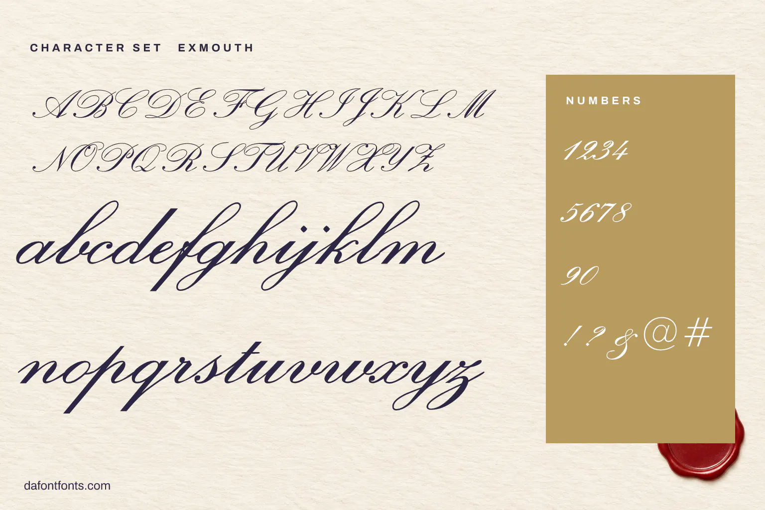 Exmouth character set: alphabet, numbers and symbols