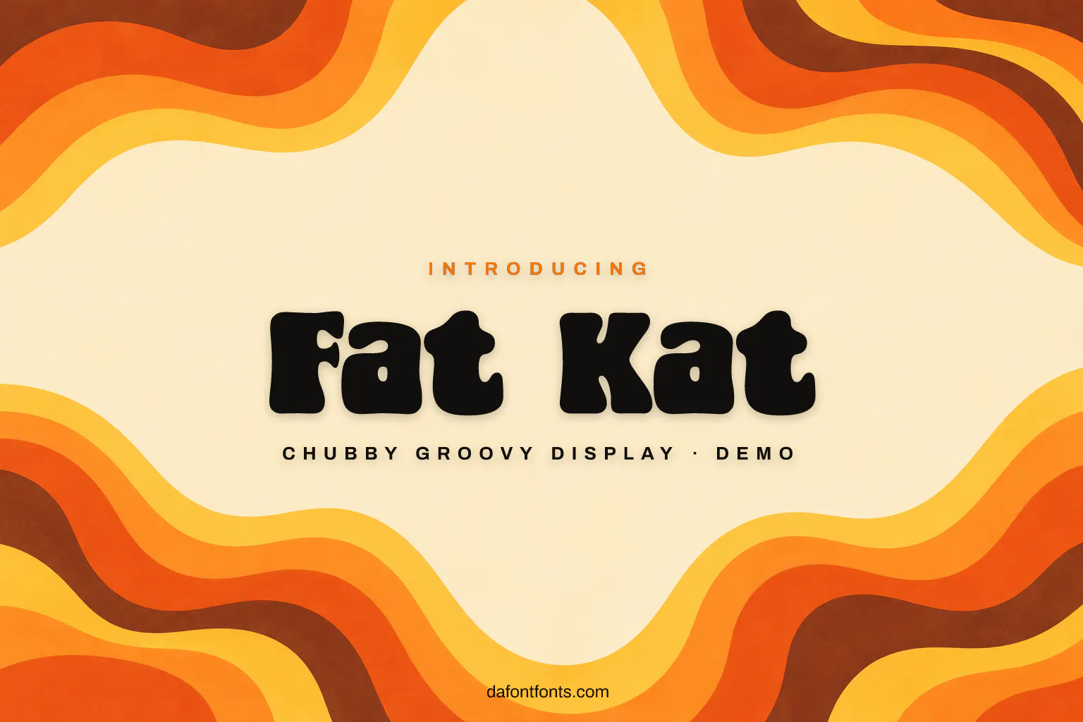 Fat Kat font poster: black chubby letters on a groovy striped background