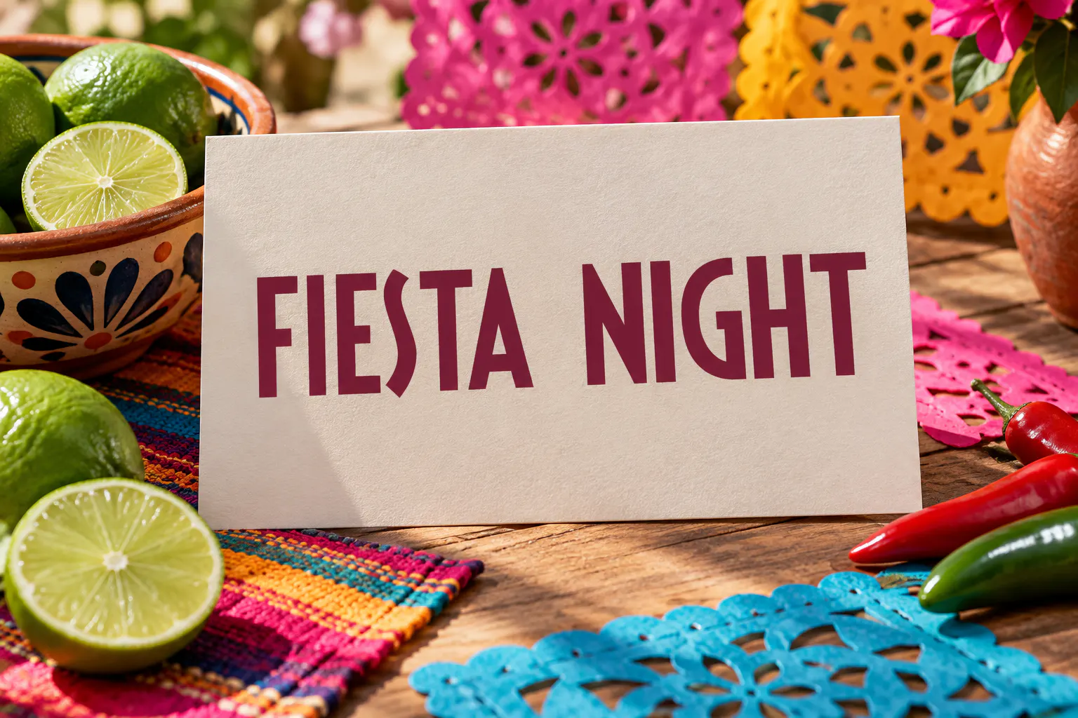 Fiesta font on a party invitation reading FIESTA NIGHT