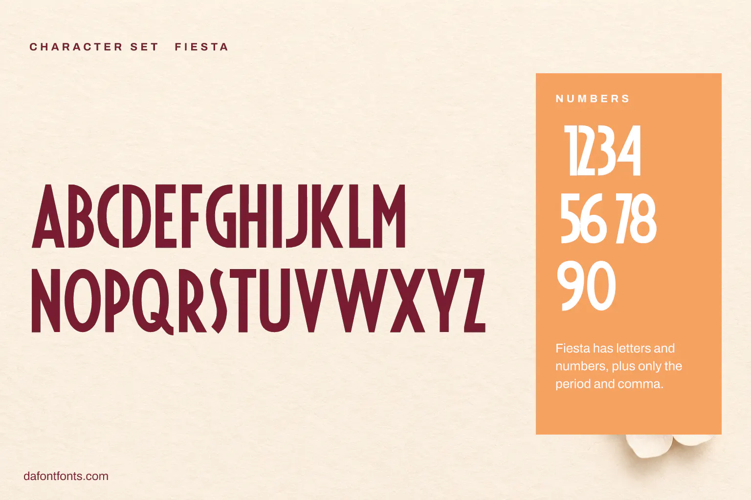 Fiesta character set: capitals A to Z, numbers and . ,