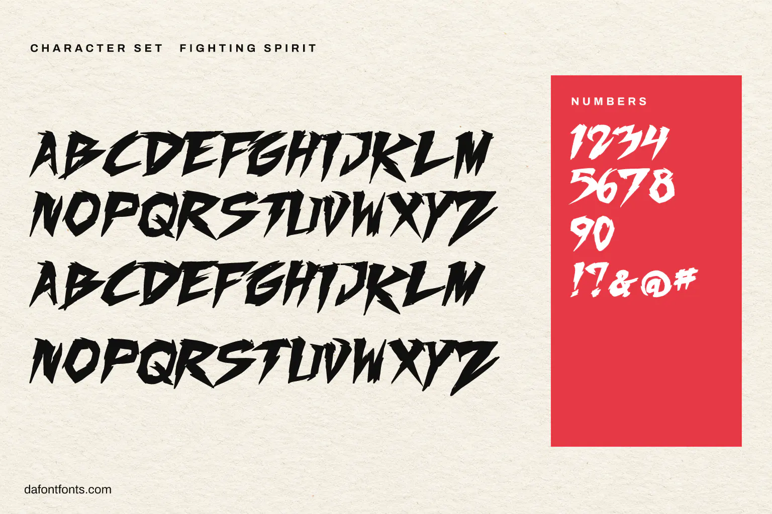 Fighting Spirit character set: alphabet, numbers and symbols