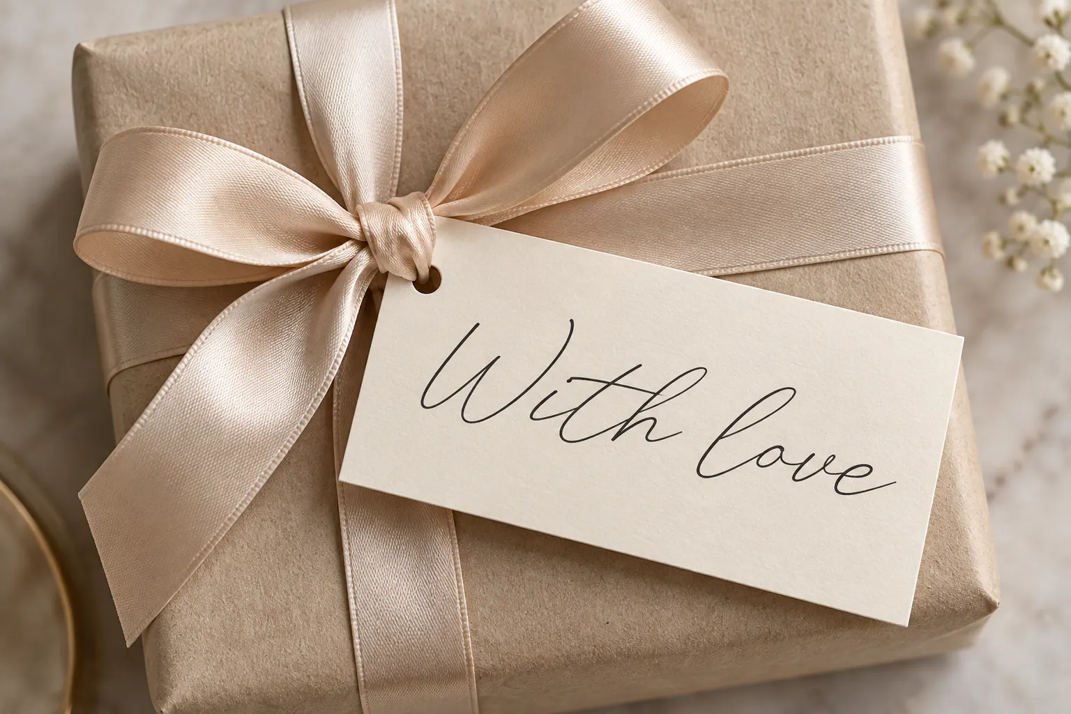 First Encounter font on a gift card reading With love