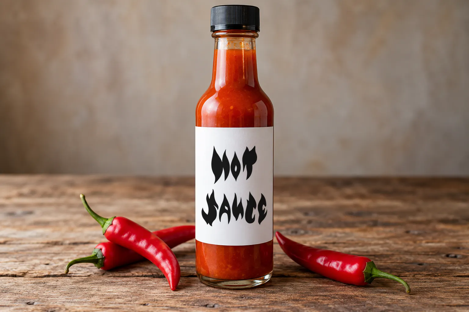 Flame On font on a hot sauce bottle label reading HOT SAUCE