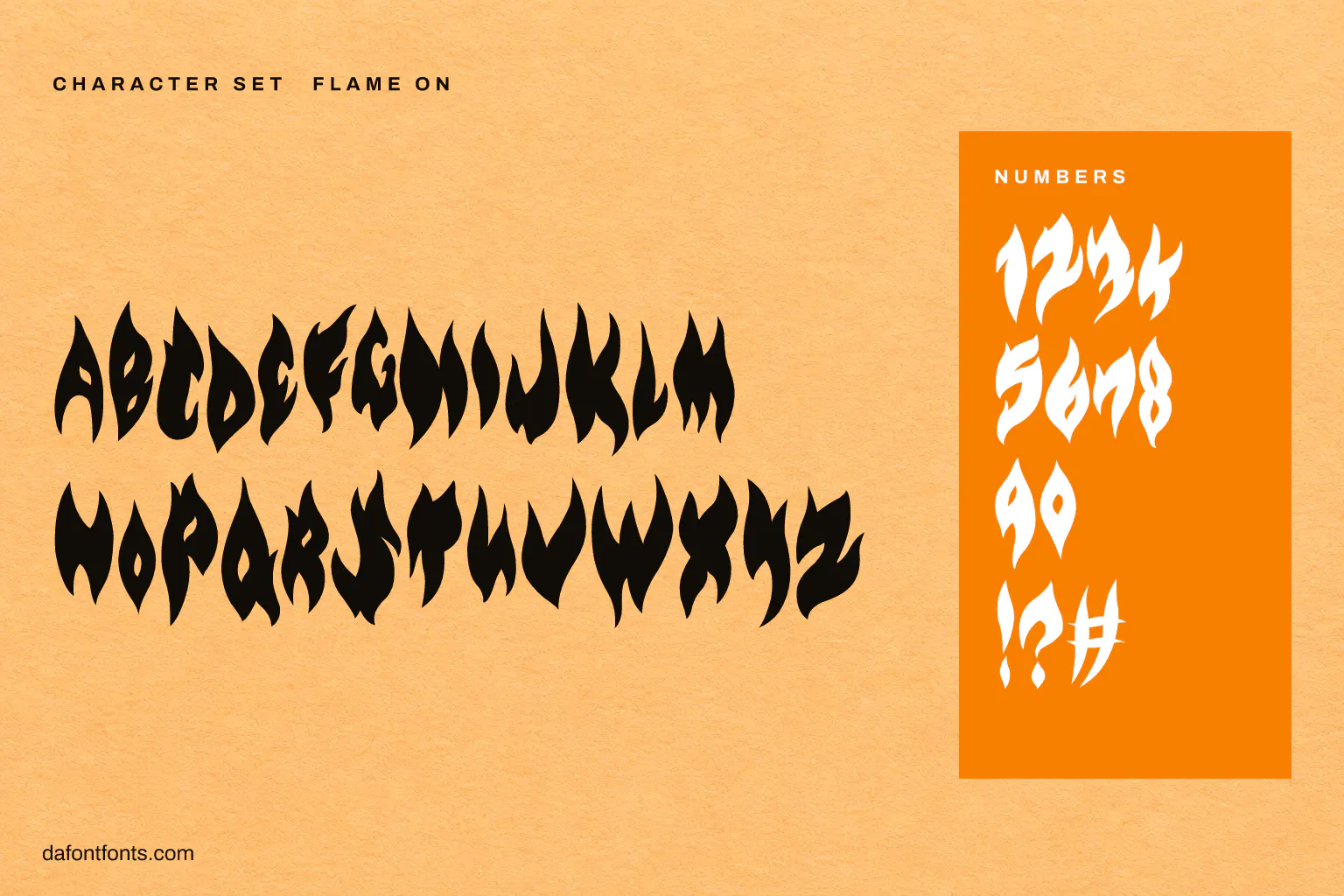 Flame On character set: capitals, numbers and ! ? #
