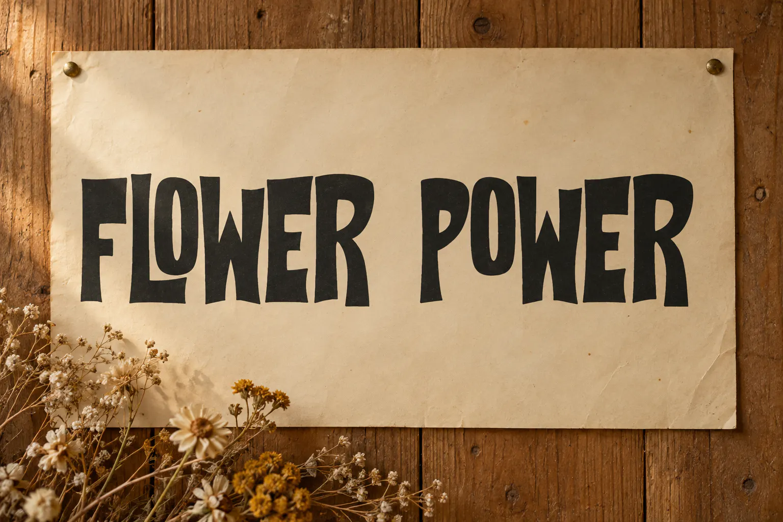 Flowers Kingdom font on a vintage poster reading FLOWER POWER