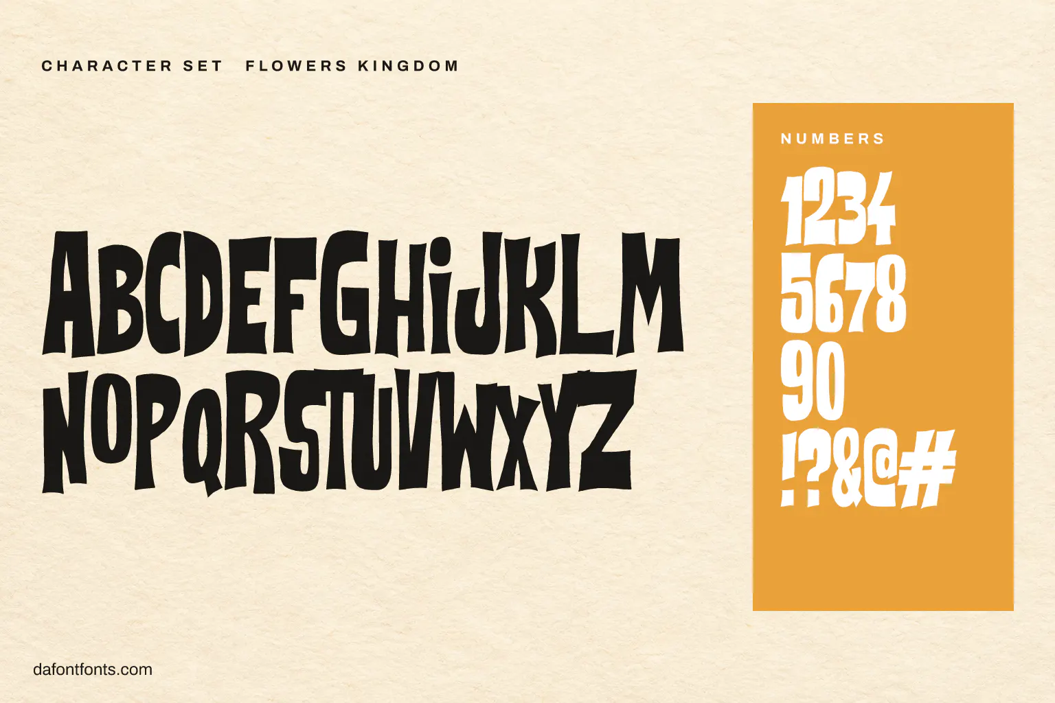 Flowers Kingdom character set: capitals, numbers and symbols