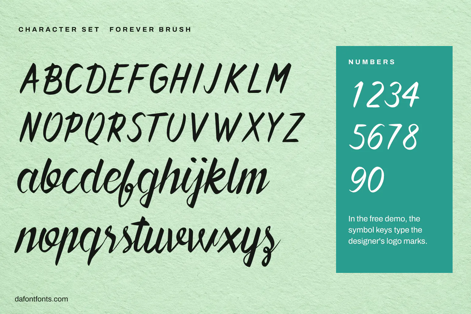 Forever Brush character set: alphabet and numbers