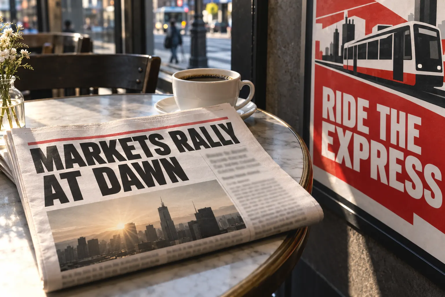 Franklin Gothic style type on a newspaper headline and a transit poster