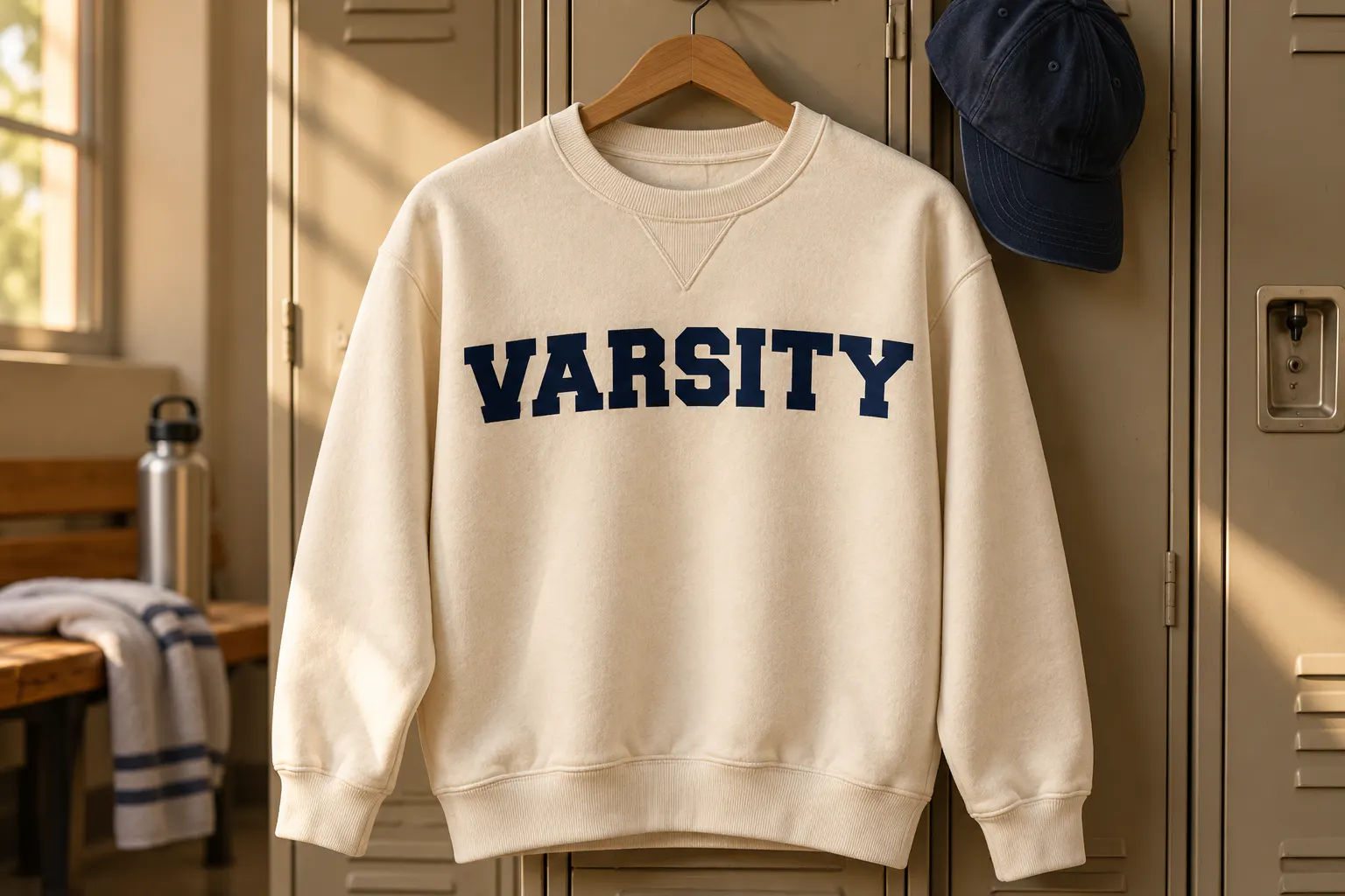 Freshman font on a varsity sweatshirt reading VARSITY