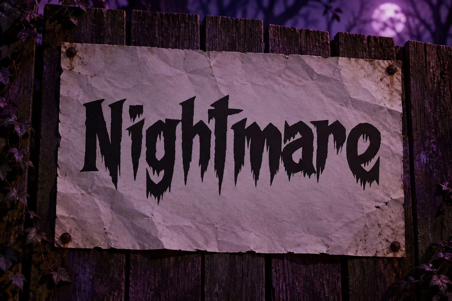 Frightmare font on a fence poster reading Nightmare