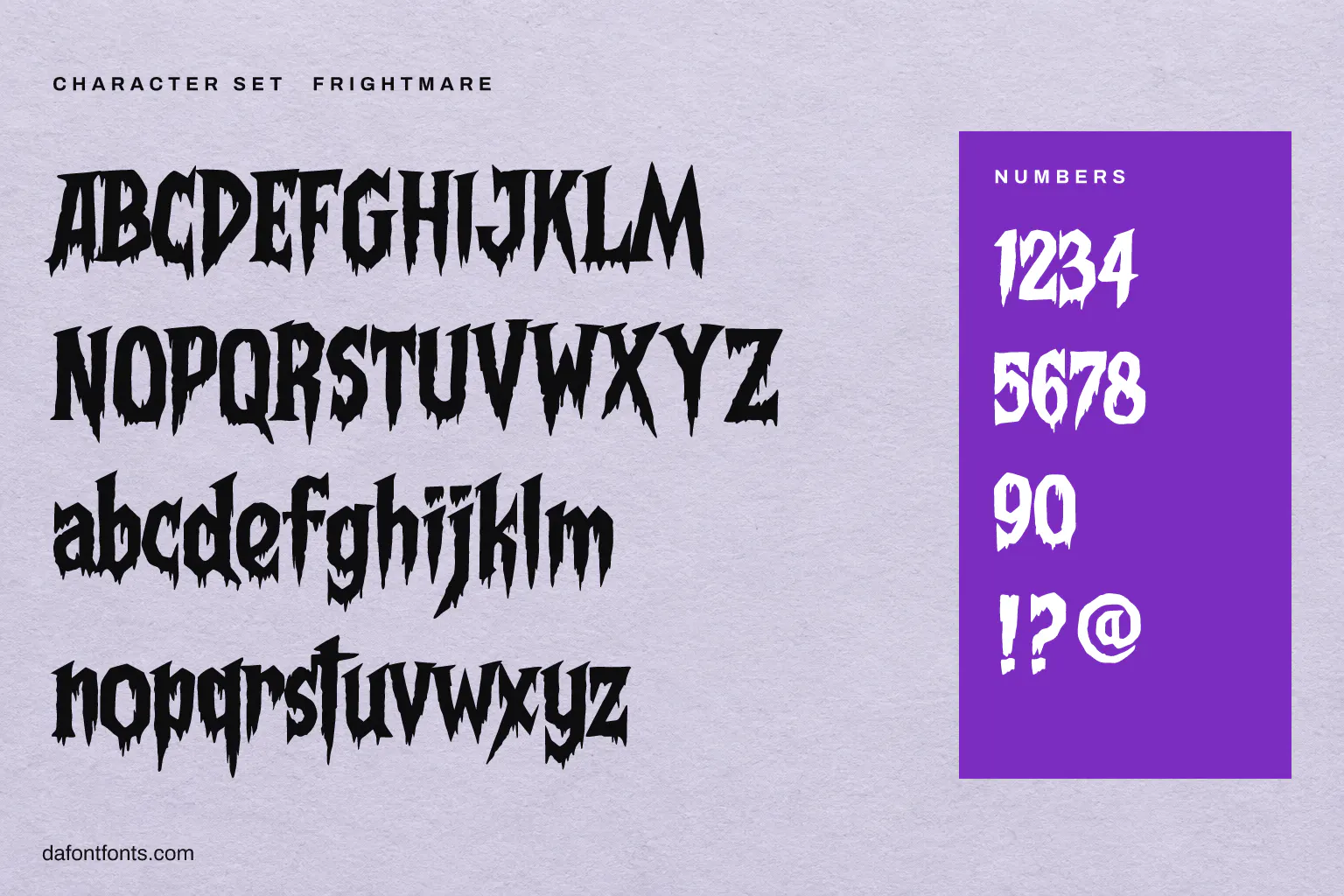 Frightmare character set: alphabet, numbers and a few symbols