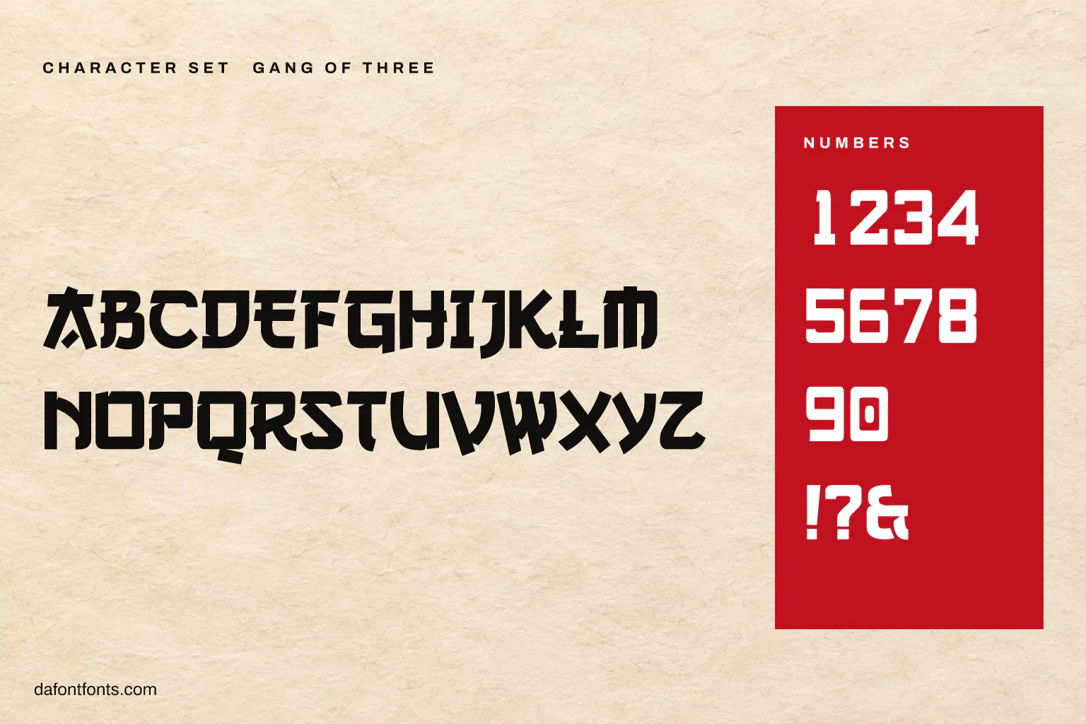 Gang of Three character set: capitals, numbers and ! ? &