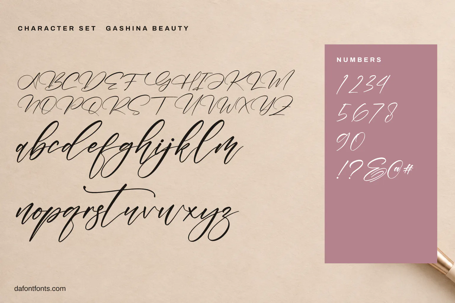 Gashina Beauty character set: alphabet, numbers and symbols