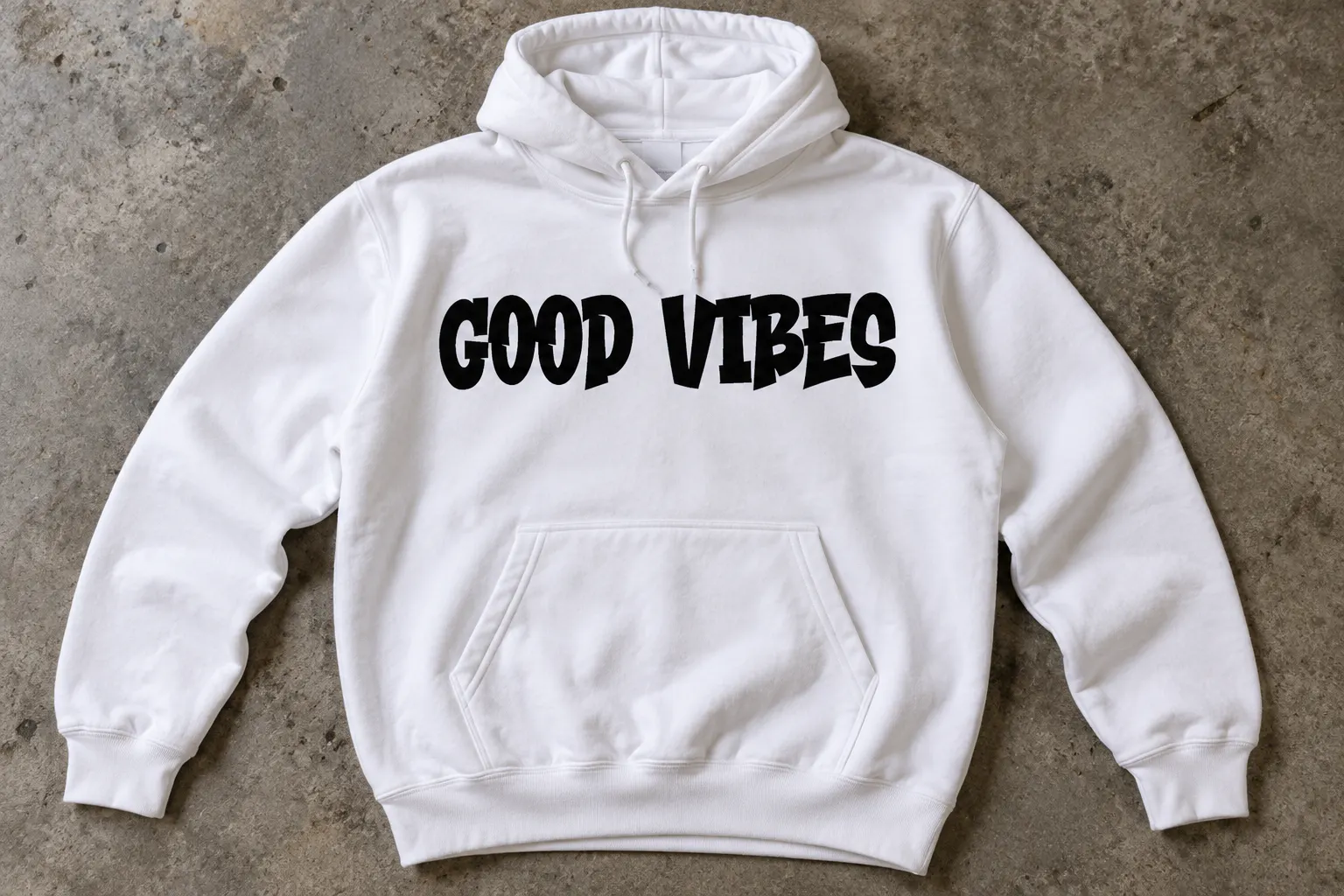 Gemstone font on a hoodie reading GOOD VIBES