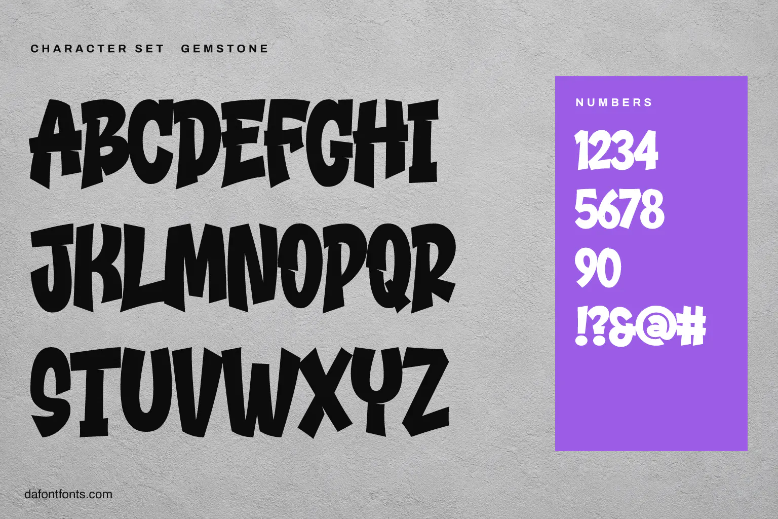 Gemstone character set: alphabet, numbers and symbols