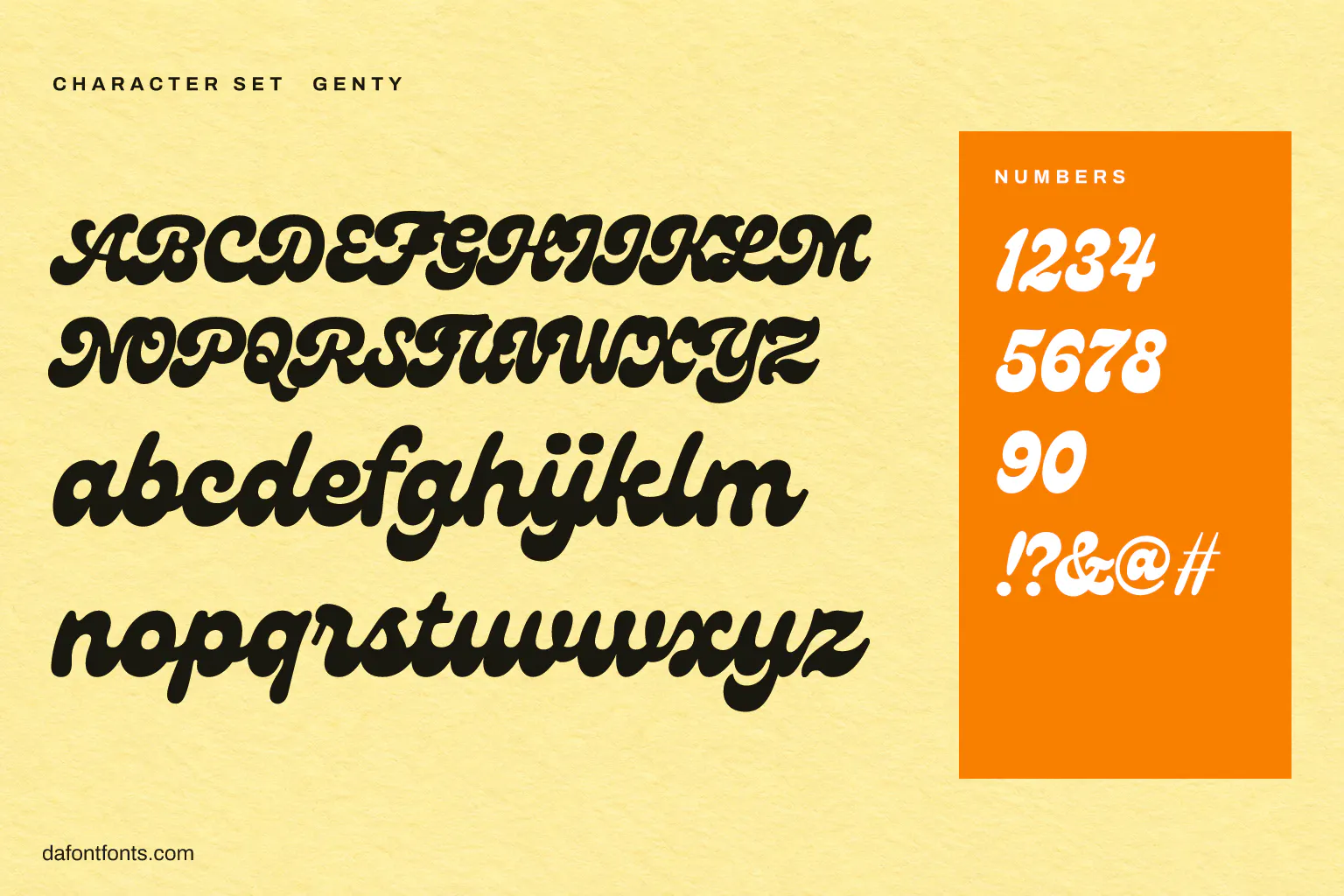 Genty character set: alphabet, numbers and symbols