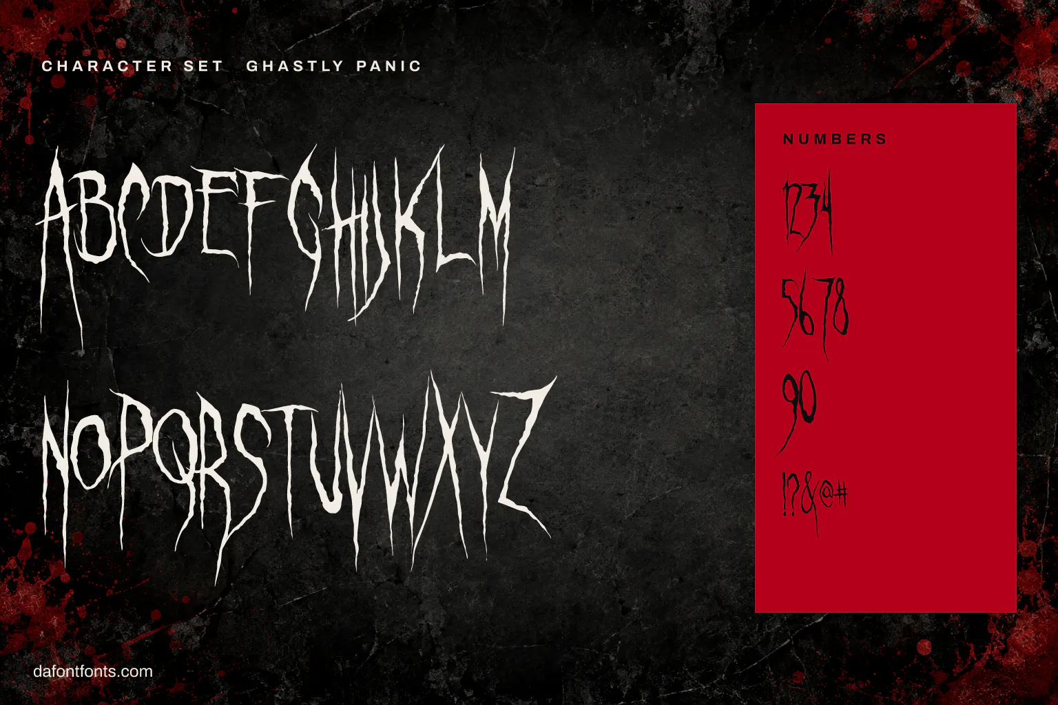Ghastly Panic character set: capitals A to Z, numbers and symbols