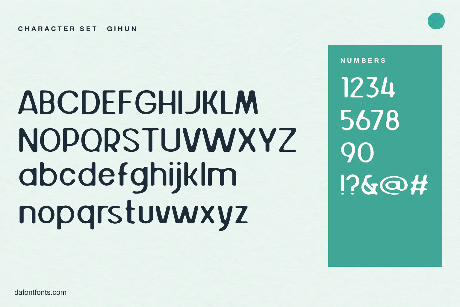 Gihun character set: alphabet, numbers and symbols