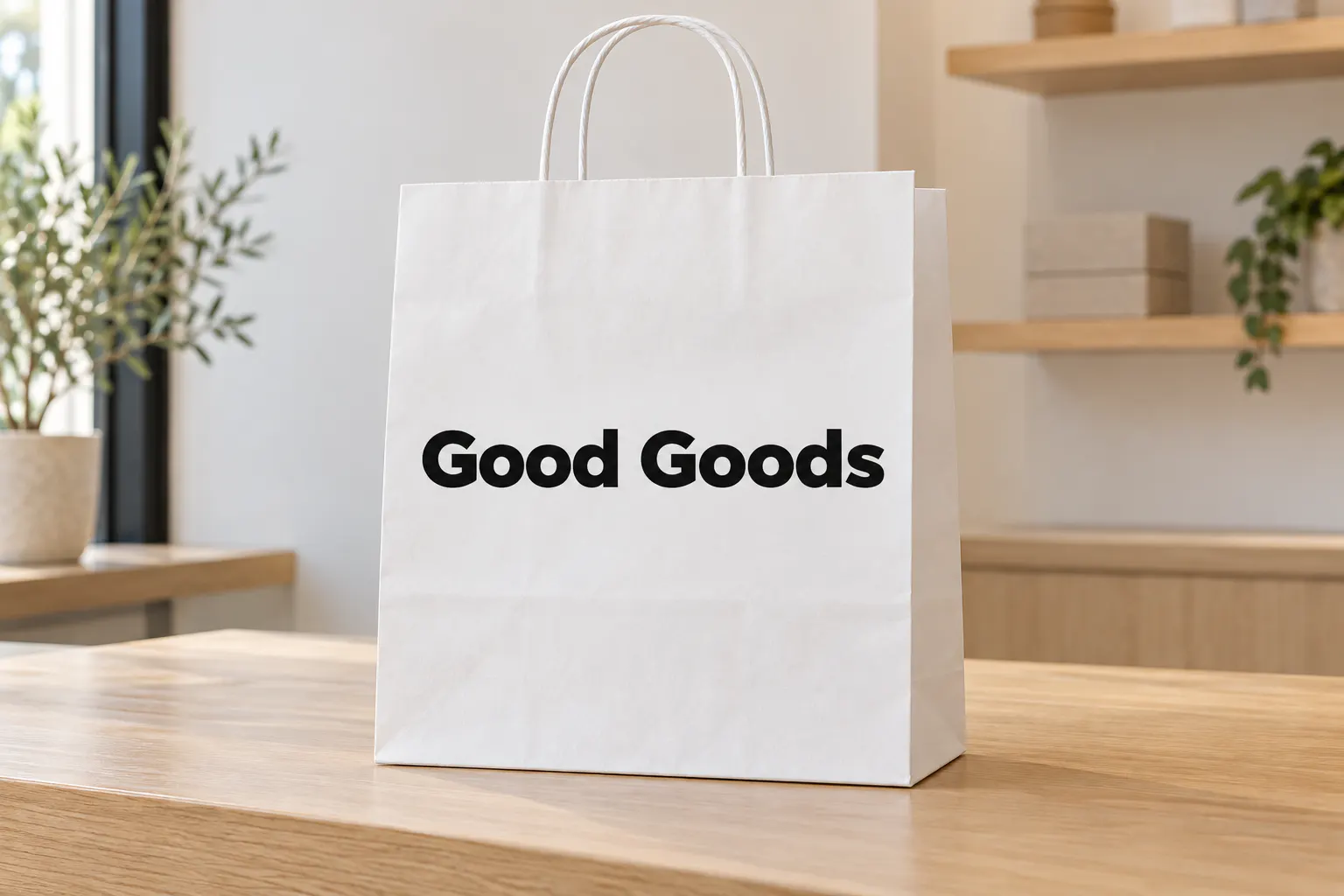 Gontserrat font on a shopping bag reading Good Goods