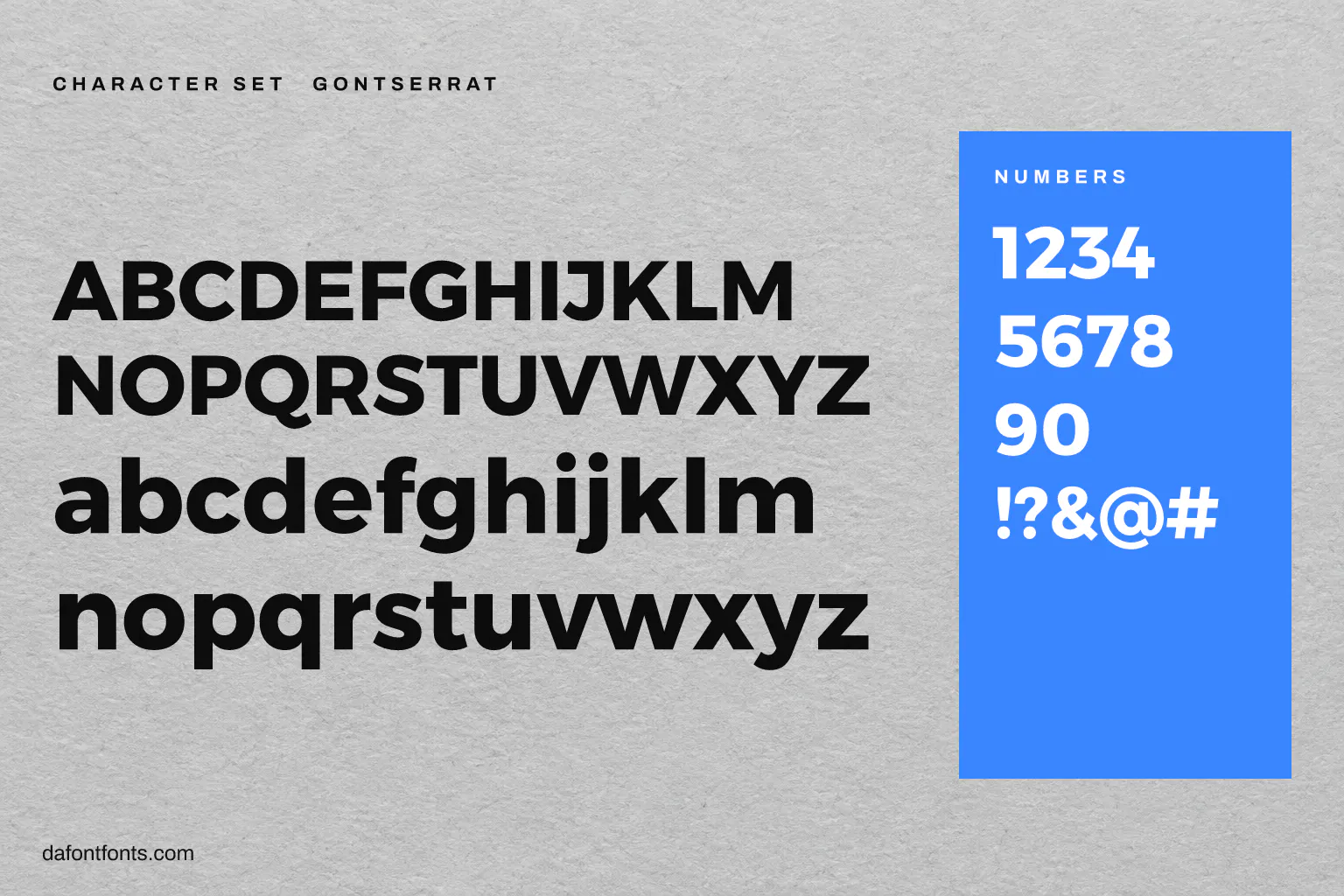 Gontserrat character set: alphabet, numbers and symbols