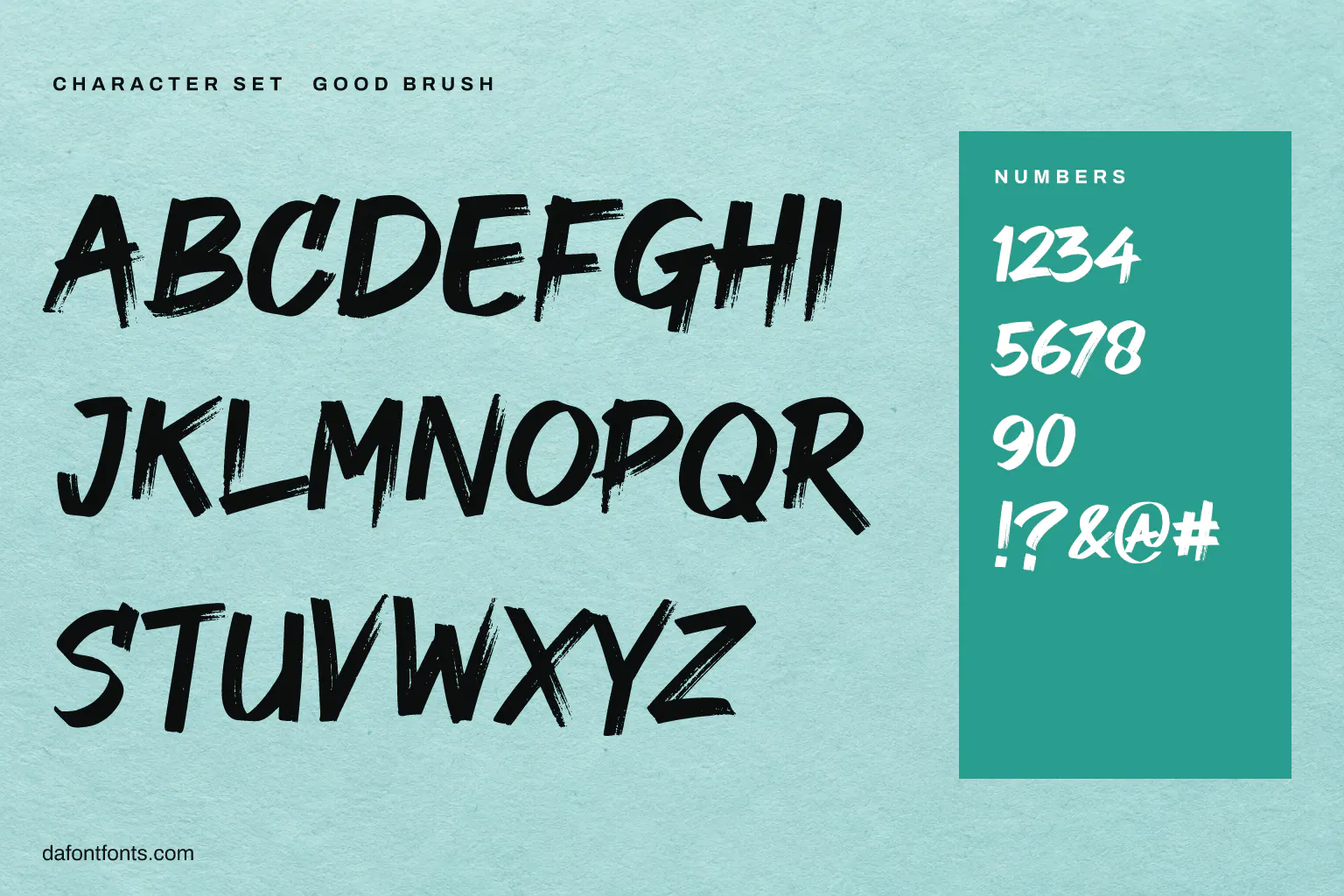 Good Brush character set: alphabet, numbers and symbols