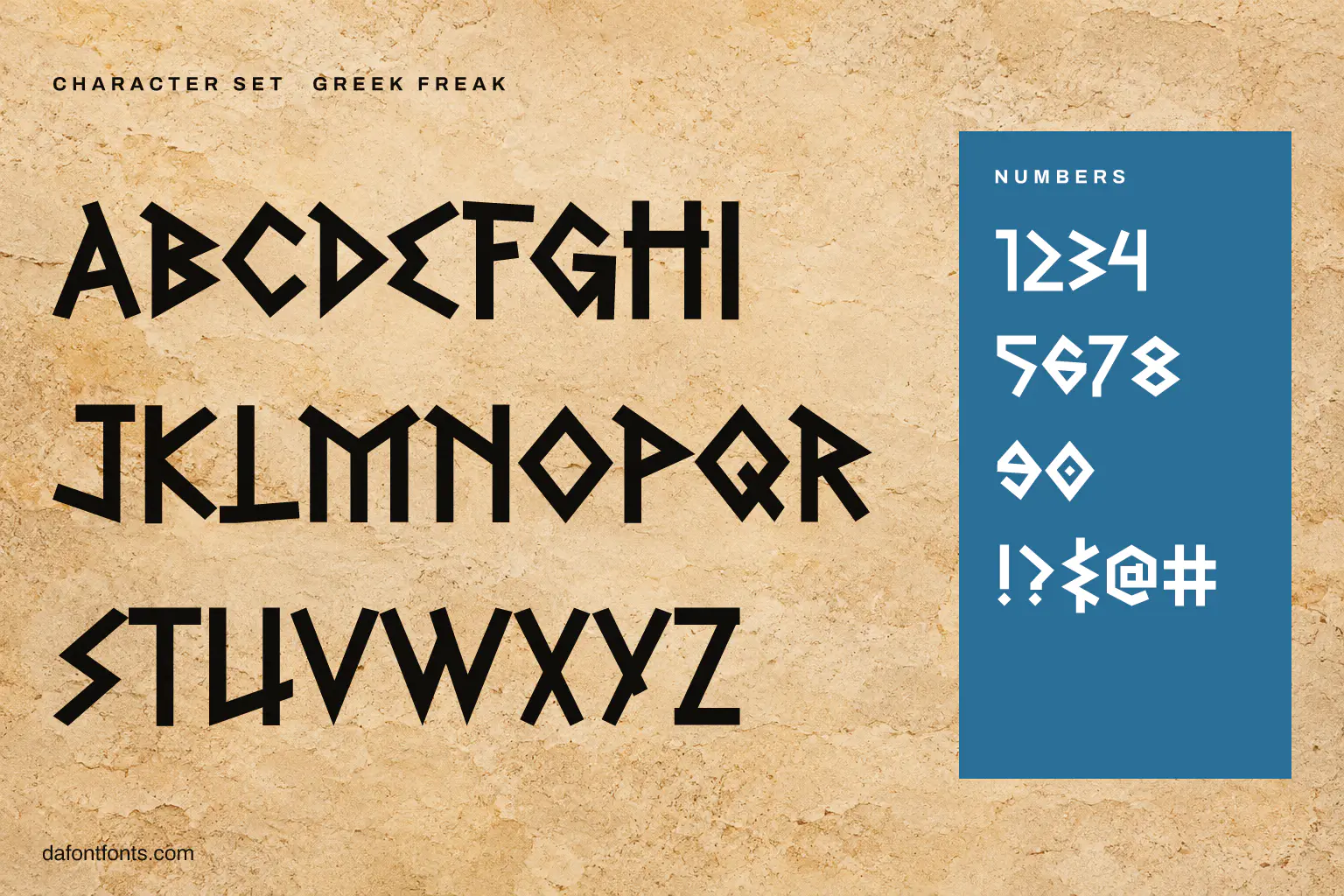 Greek Freak character set: alphabet, numbers and symbols